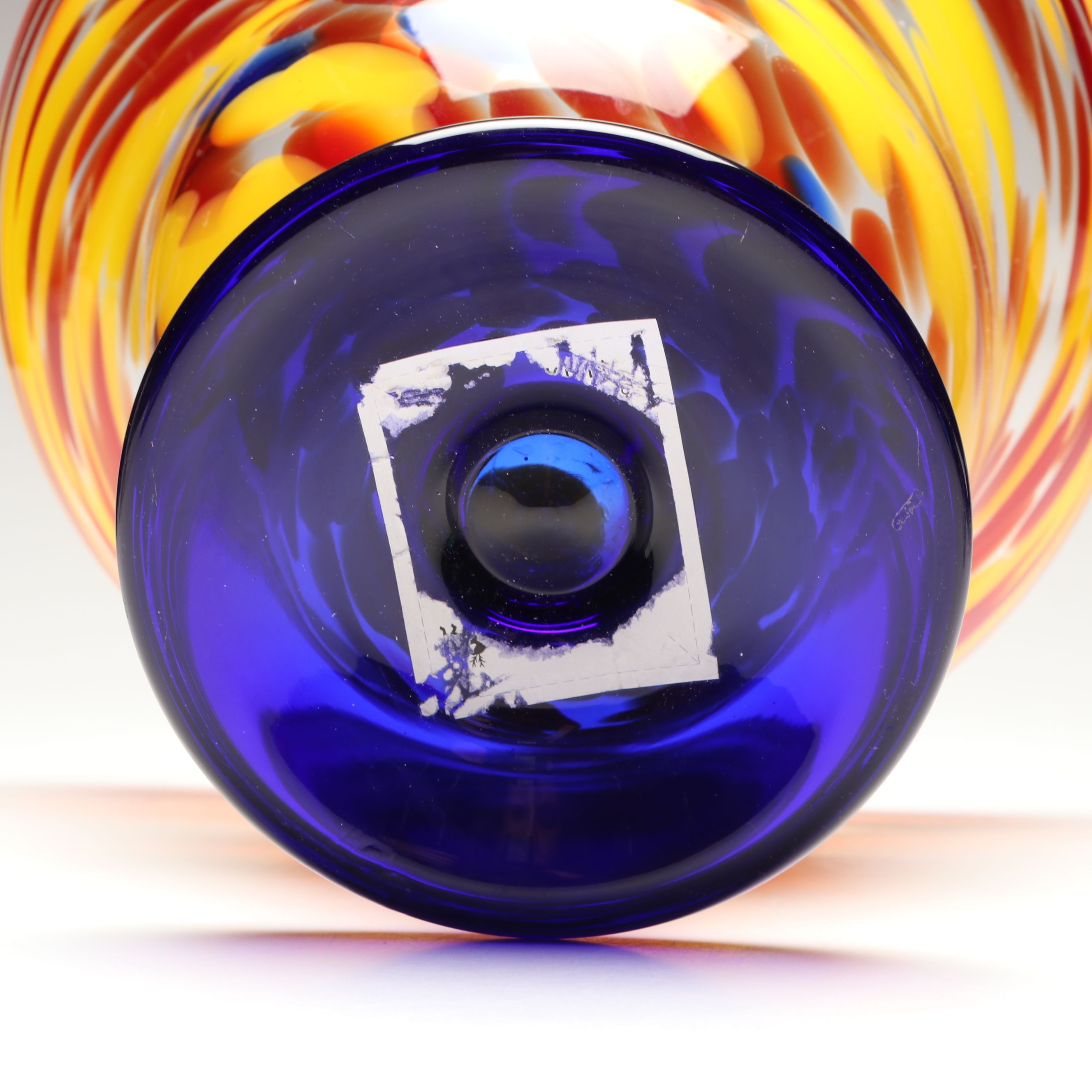 Wako Cobalt Grape Glass Paperweight with Multicolor Art Glass Footed Bowl