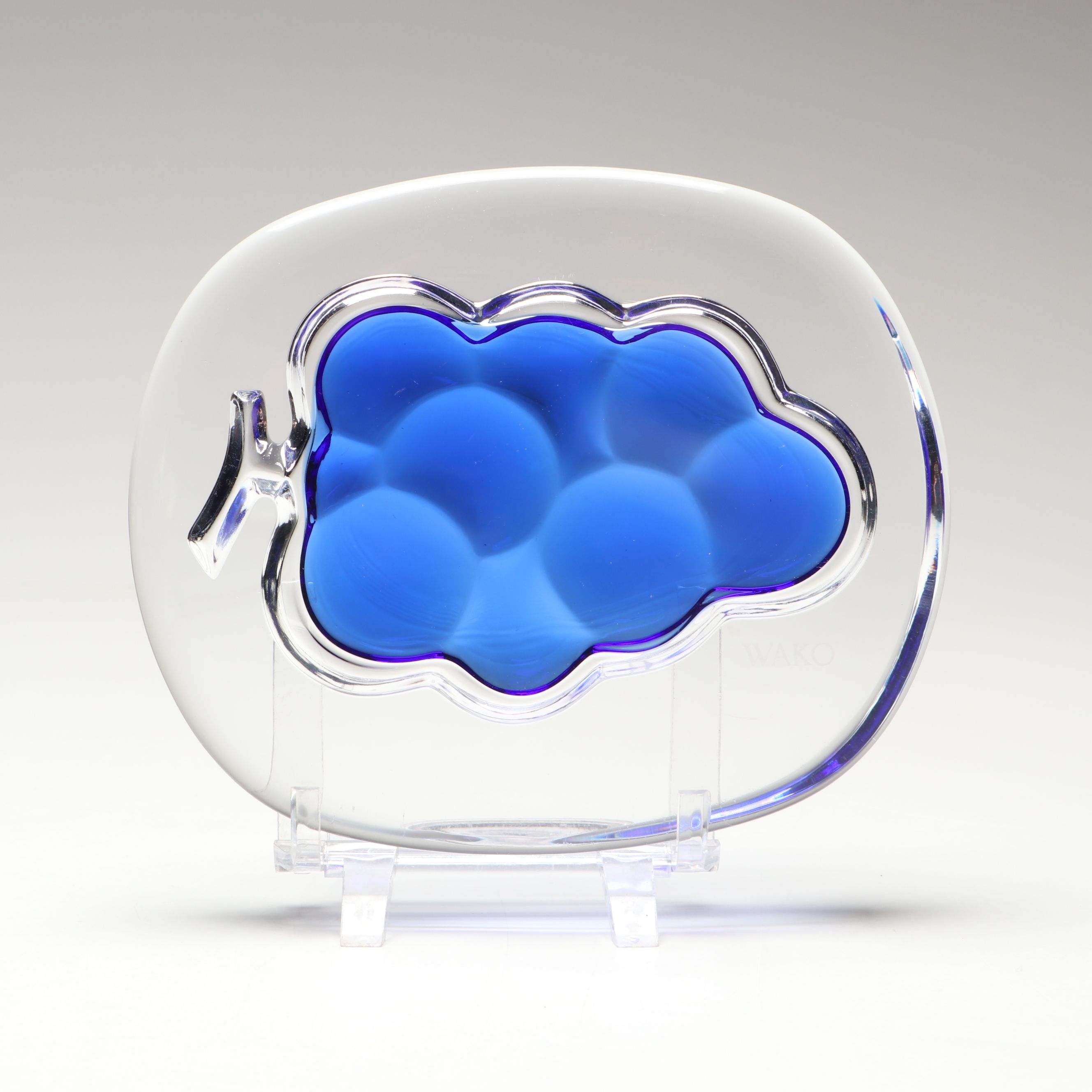 Wako Cobalt Grape Glass Paperweight with Multicolor Art Glass Footed Bowl