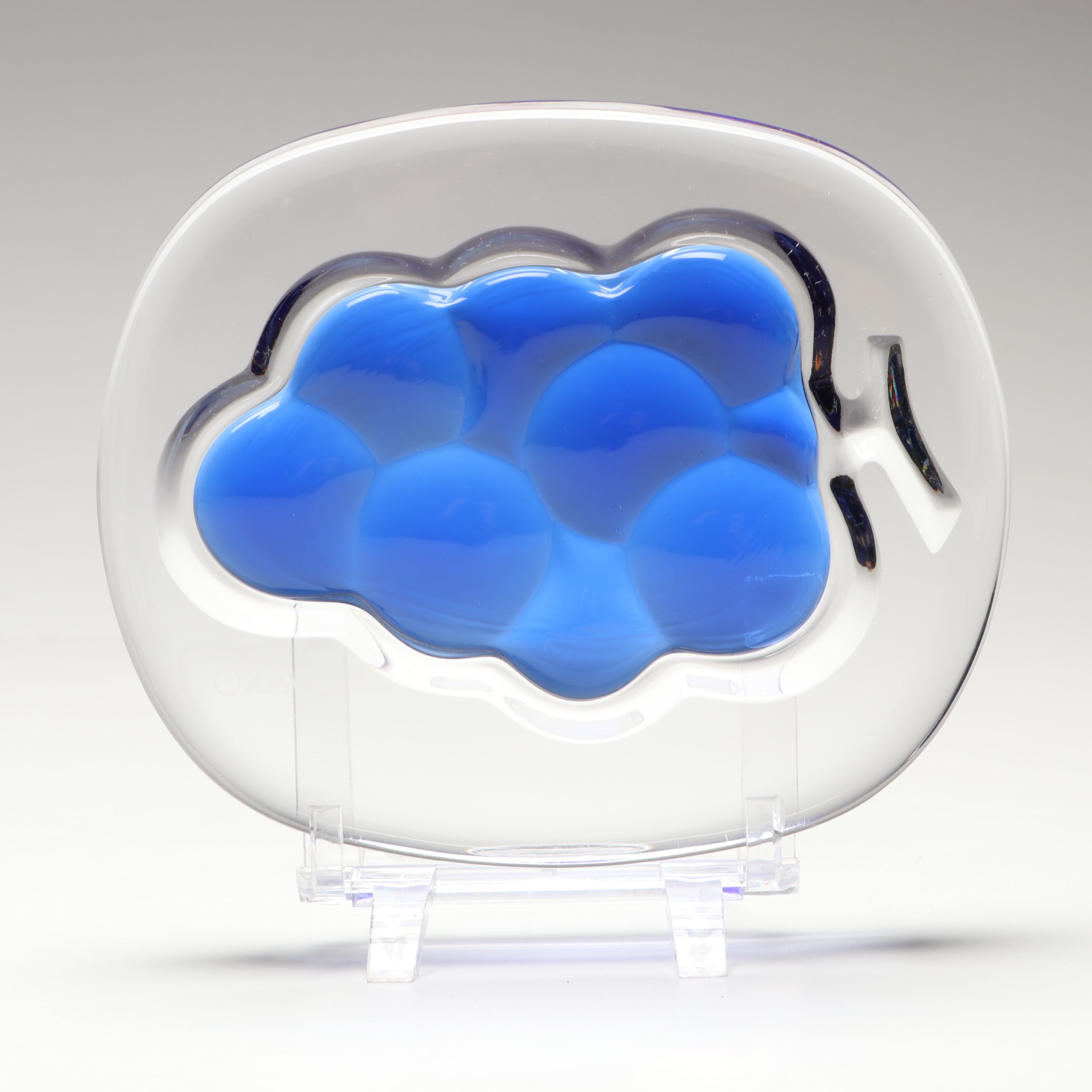 Wako Cobalt Grape Glass Paperweight with Multicolor Art Glass Footed Bowl