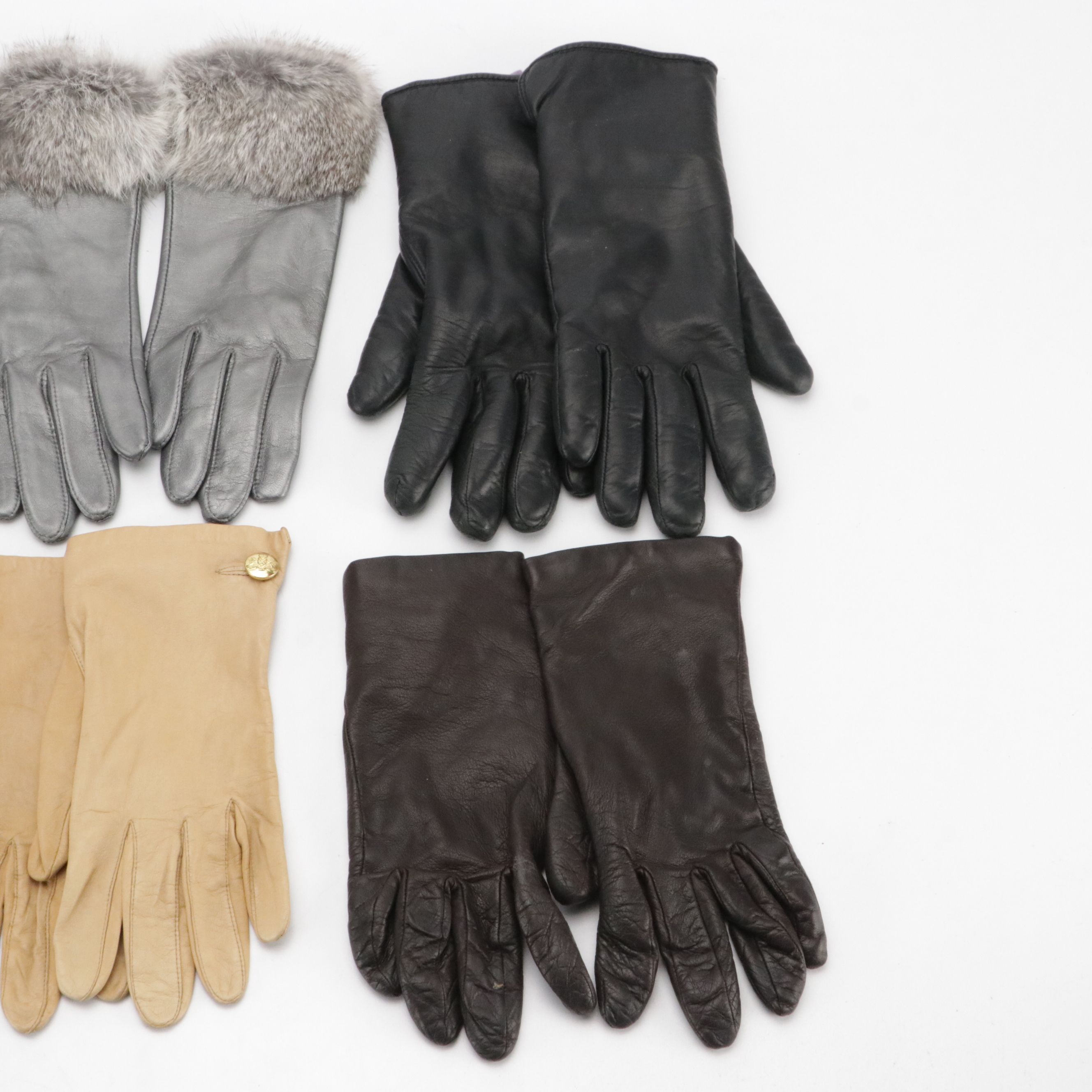 Talbots Leather Gloves, Grandoe Rabbit Fur Lined Gloves, and More
