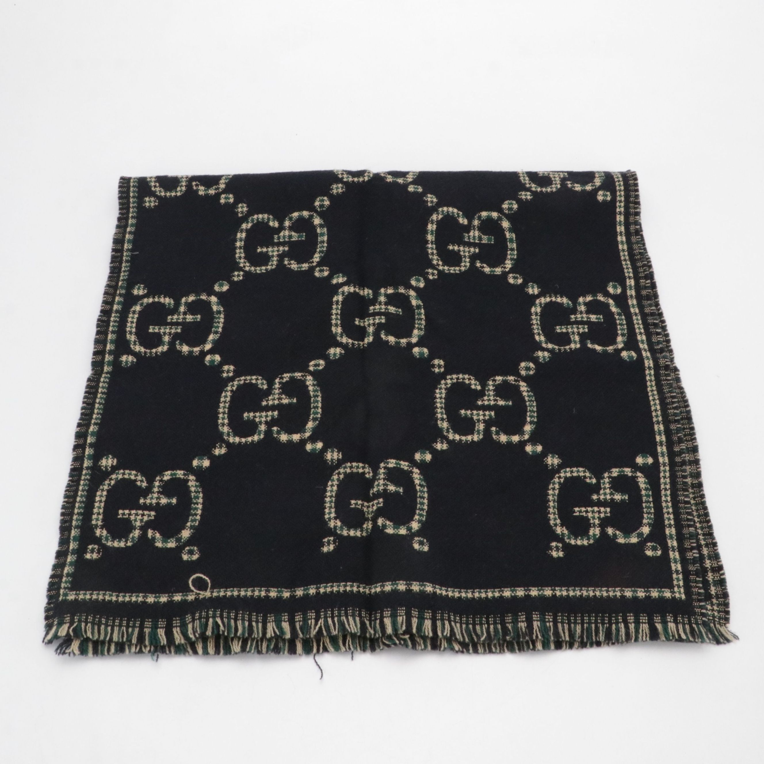 Gucci Reversible Check GG Wool Fringe Scarf