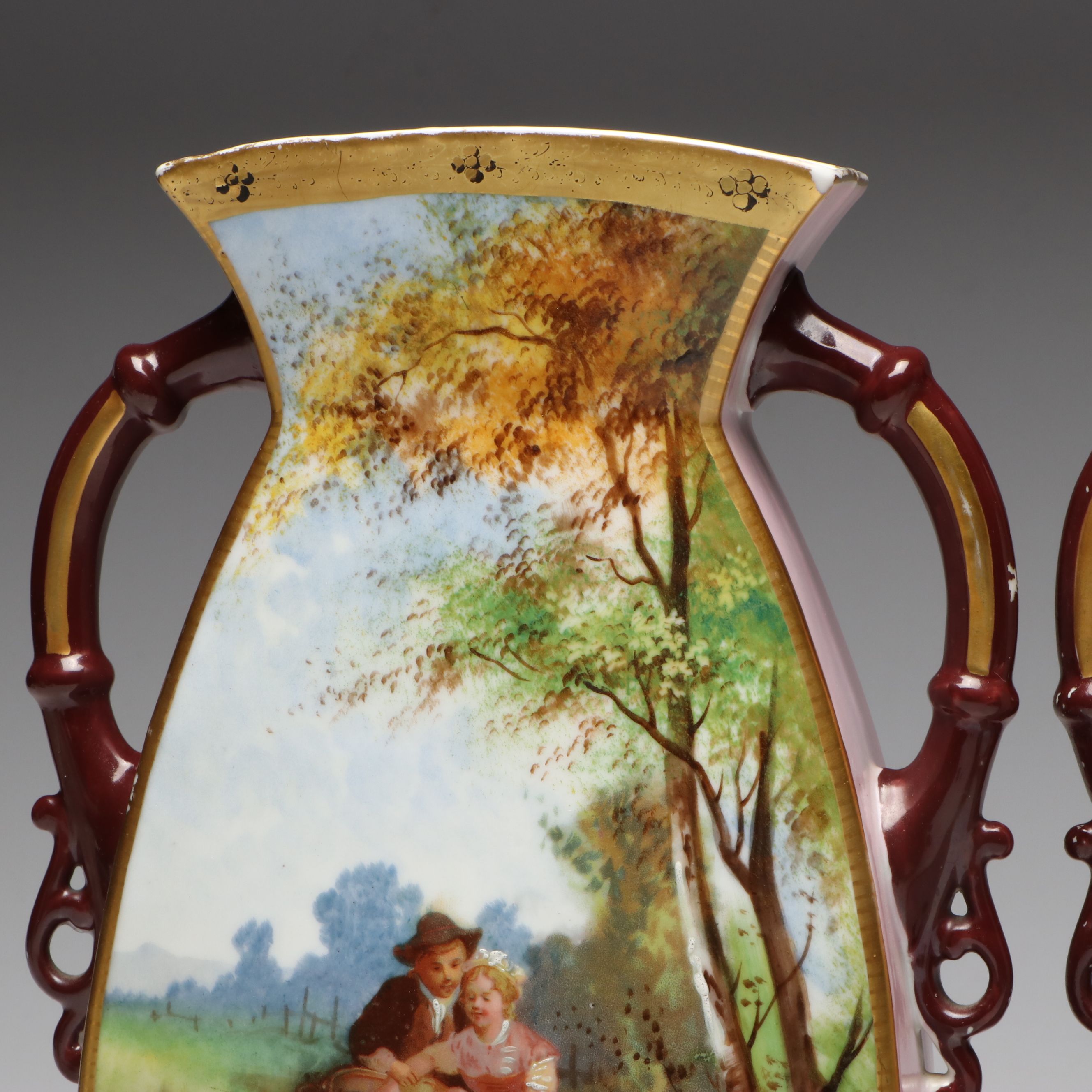 Vintage Pastoral Scene Porcelain Vases