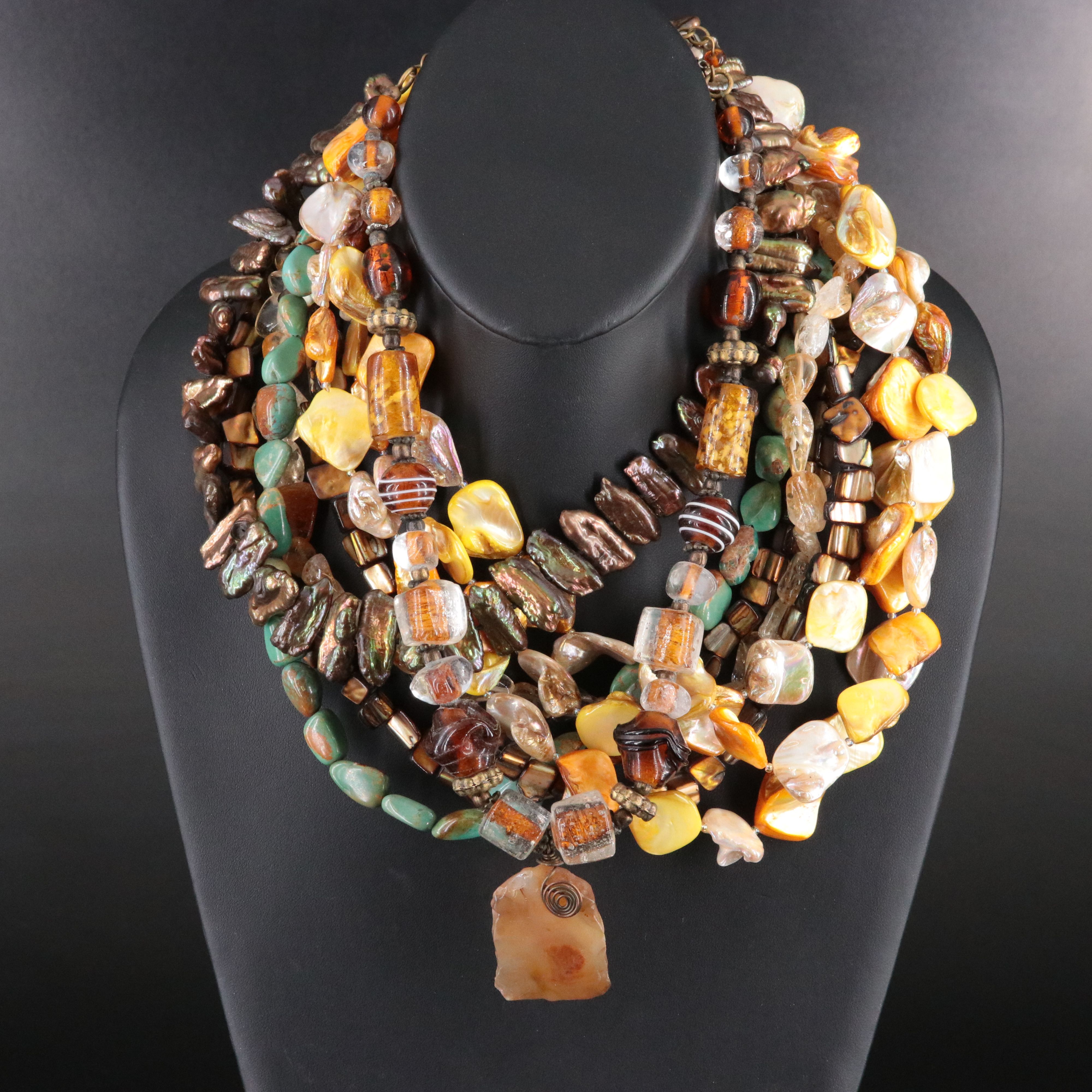 Agate, Shell, Turquoise and Sterling Featured in Necklace Collection
