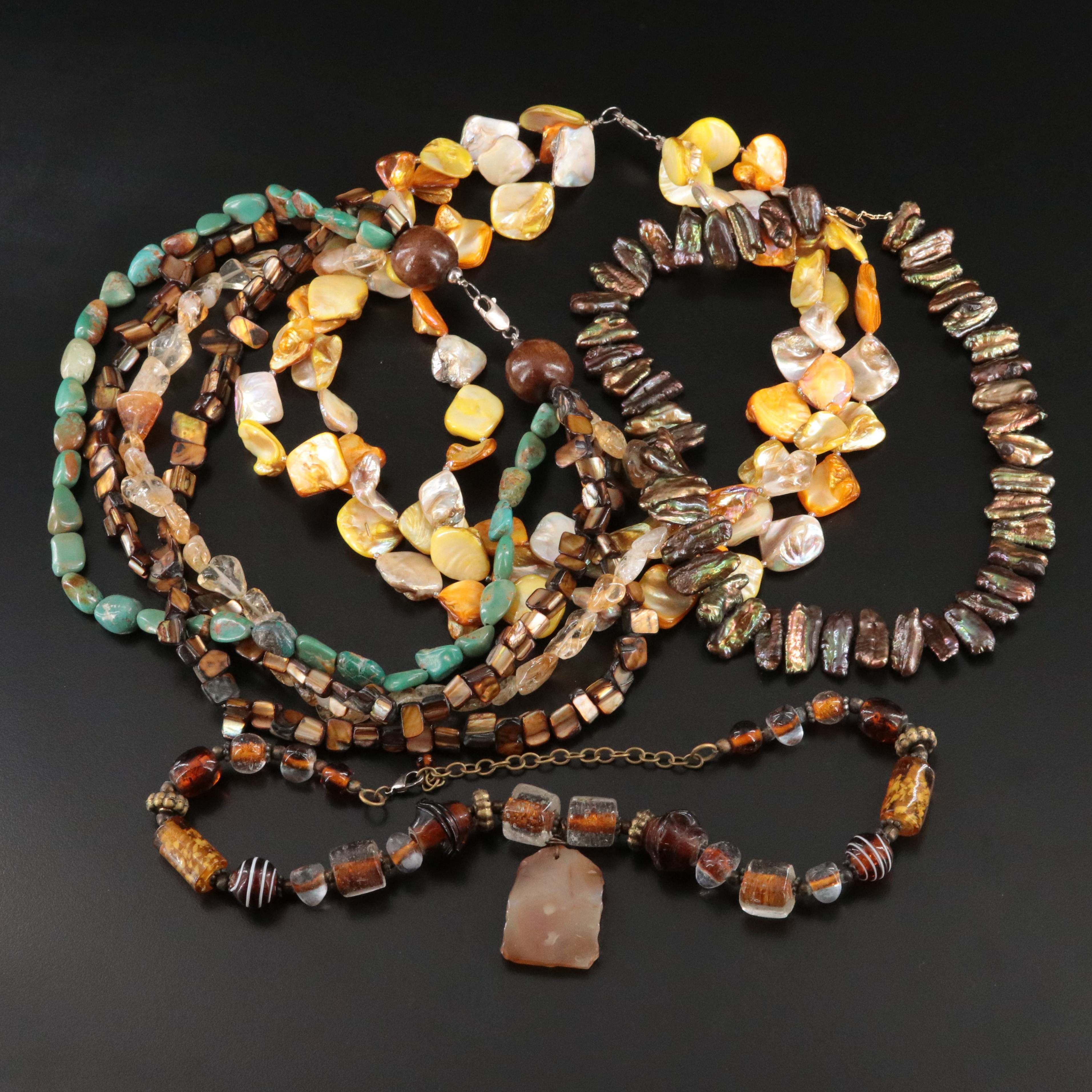 Agate, Shell, Turquoise and Sterling Featured in Necklace Collection