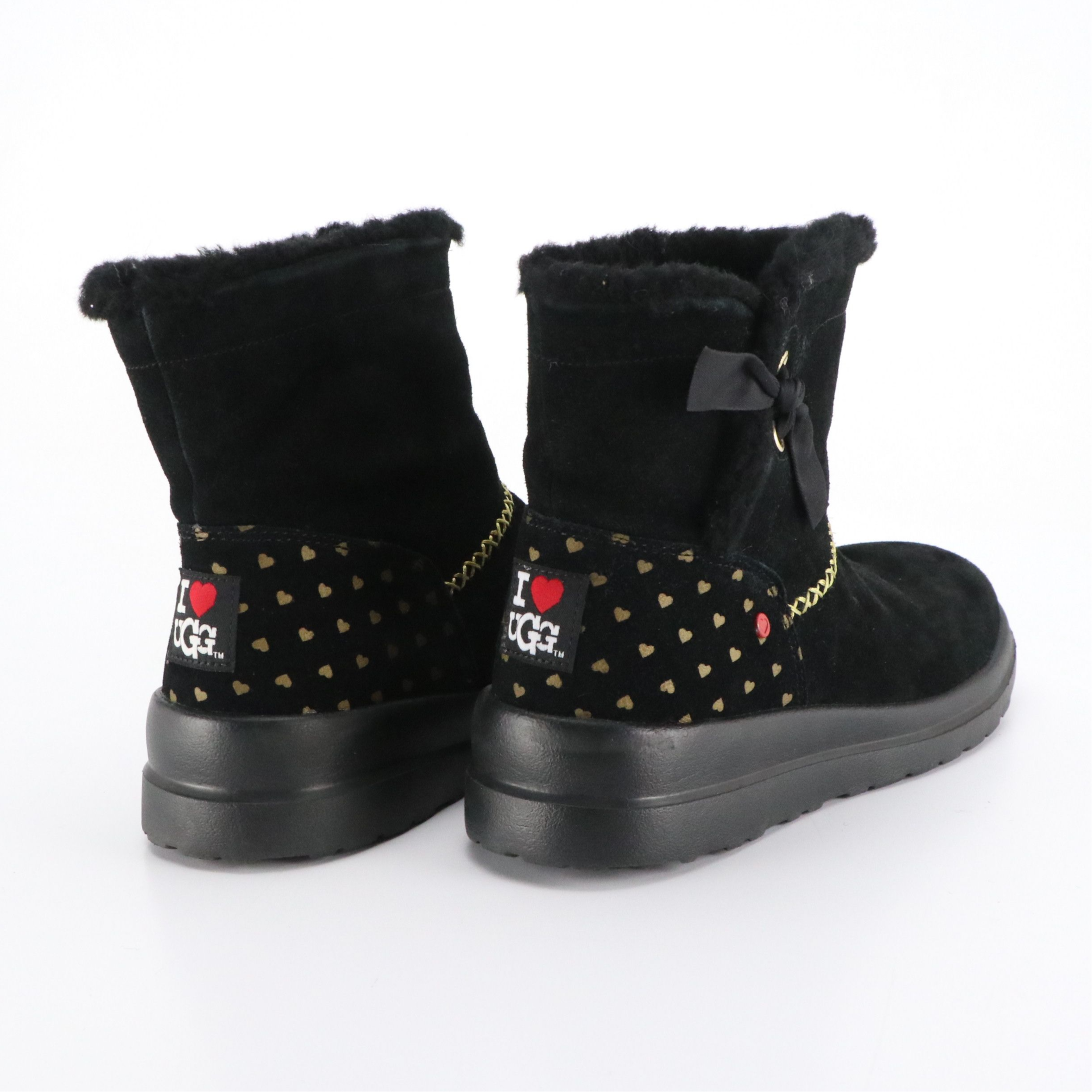 UGG "I Heart UGG" Black Sheepskin Shearling Boots, With Box