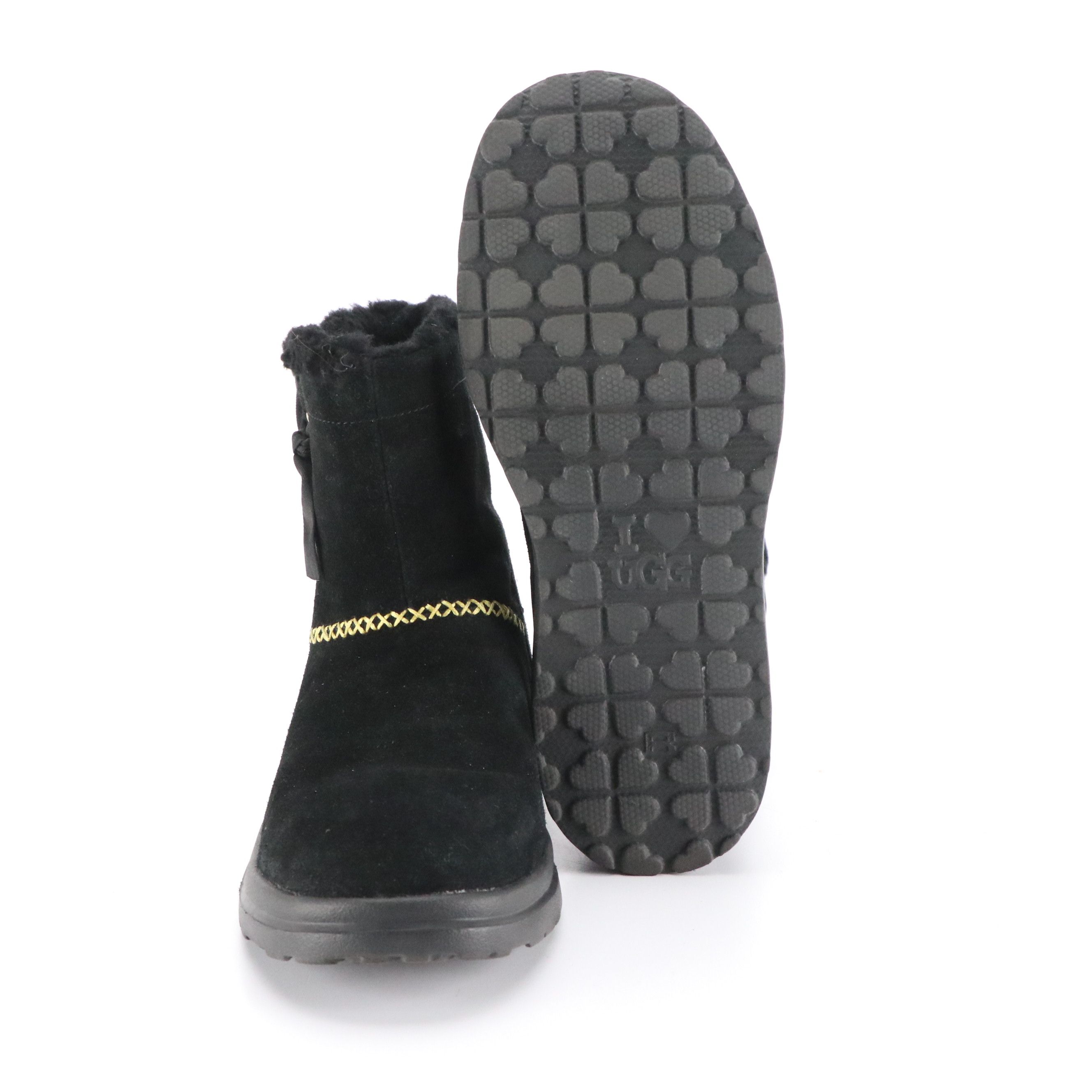 UGG "I Heart UGG" Black Sheepskin Shearling Boots, With Box