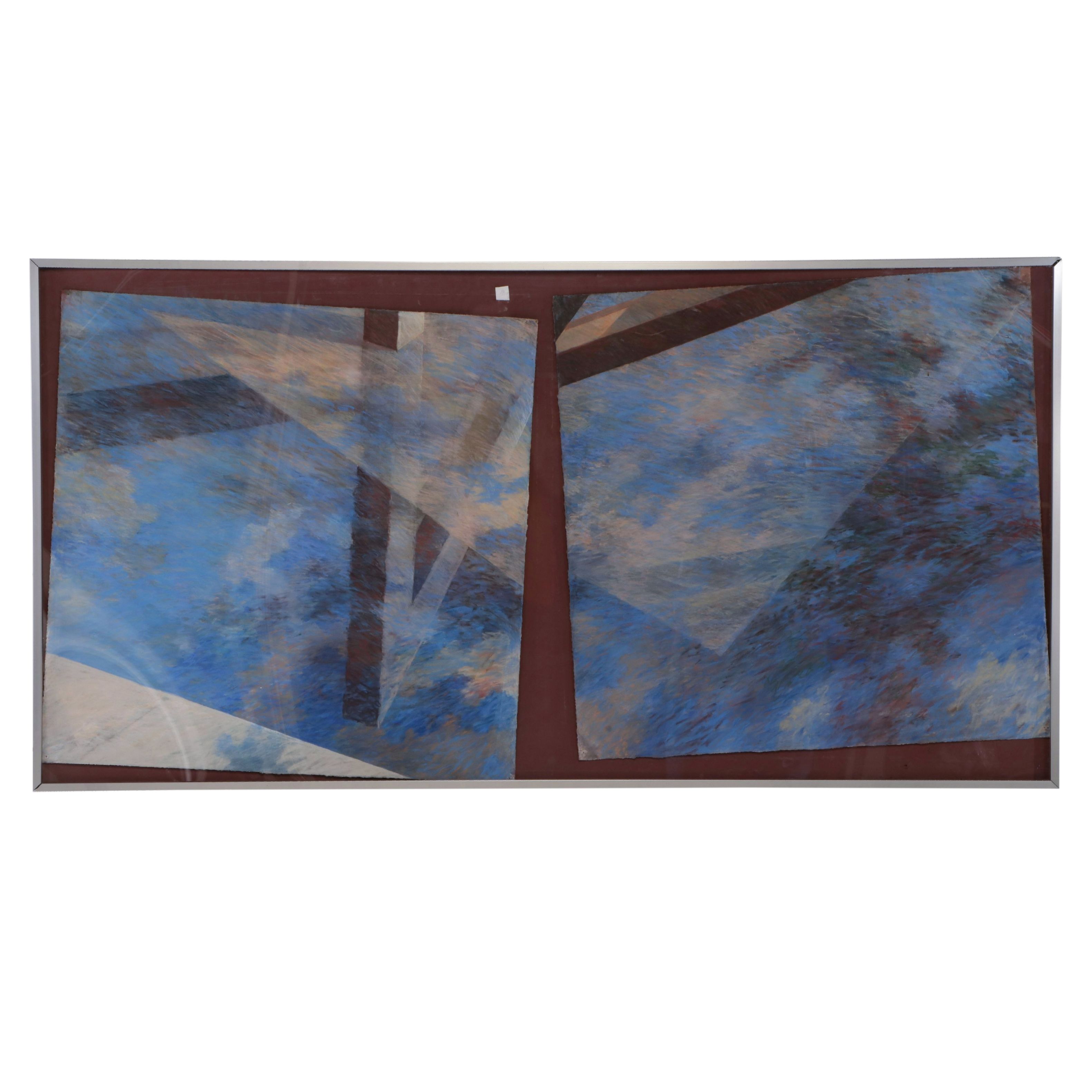 Marcy Edelstein Abstract Chalk Pastel Drawings "At The Edge," Late 20th Century