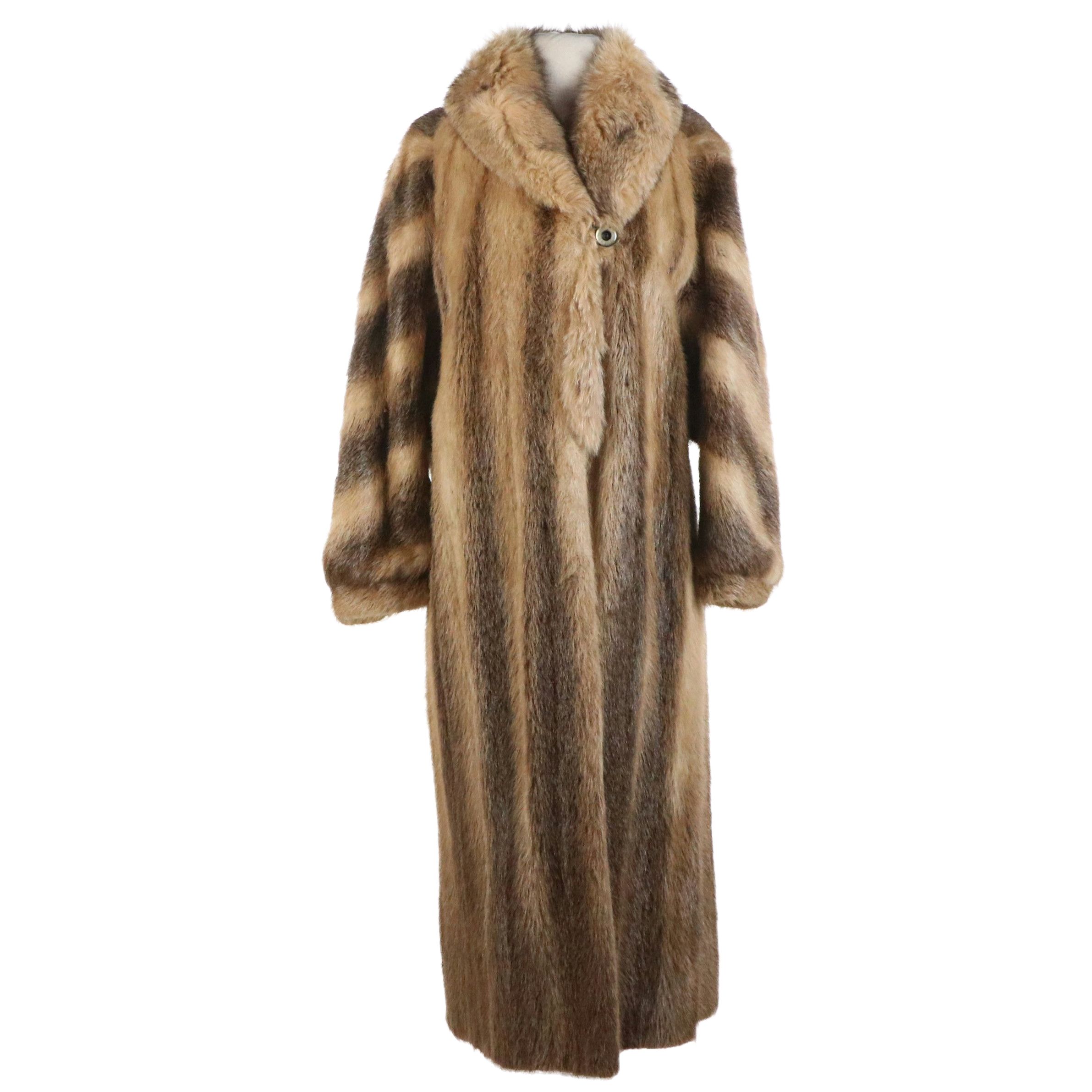 Lloyd's Vintage Dyed Beaver Fur Long Coat with Fox Fur Trim