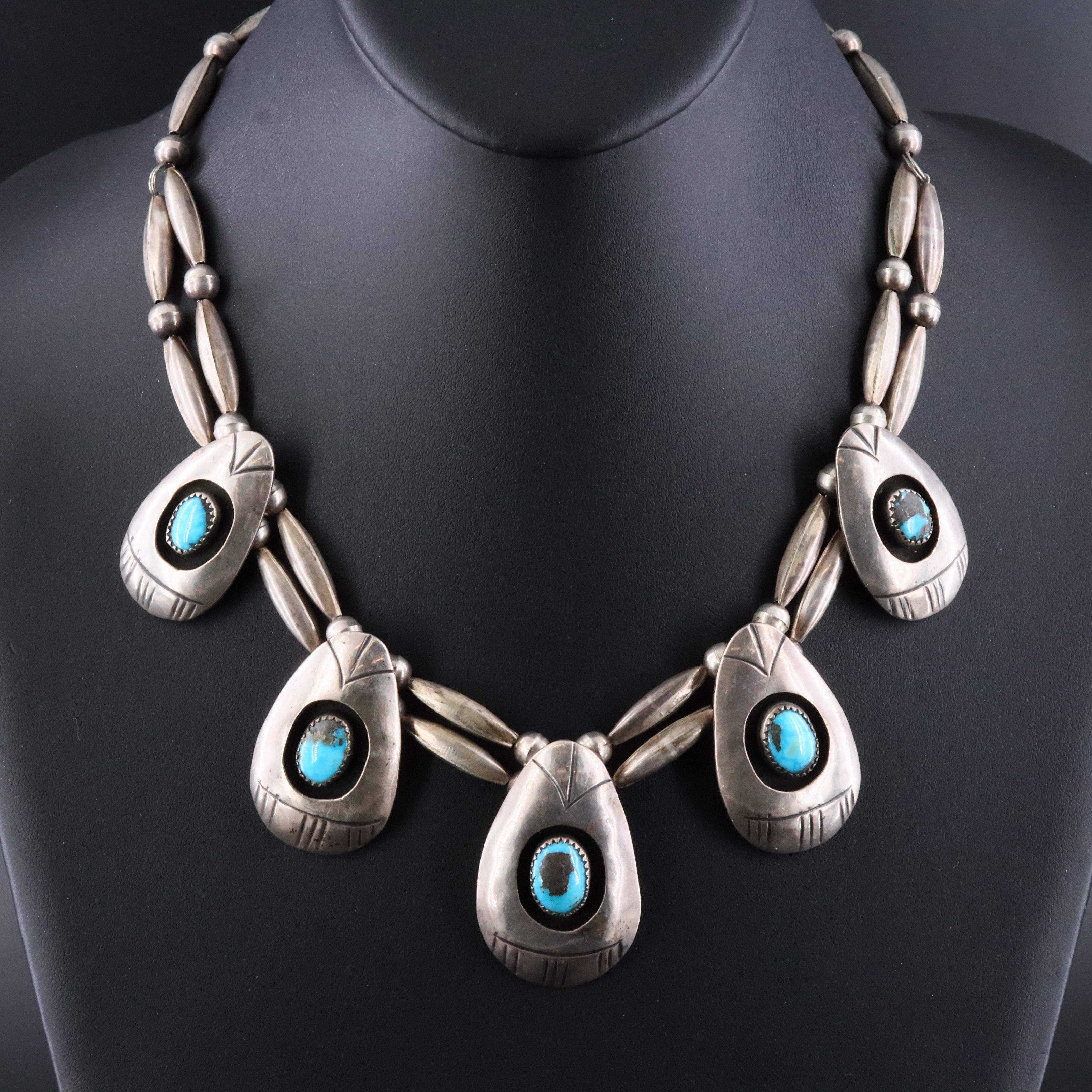 Southwestern Sterling Turquoise Shadowbox Necklace