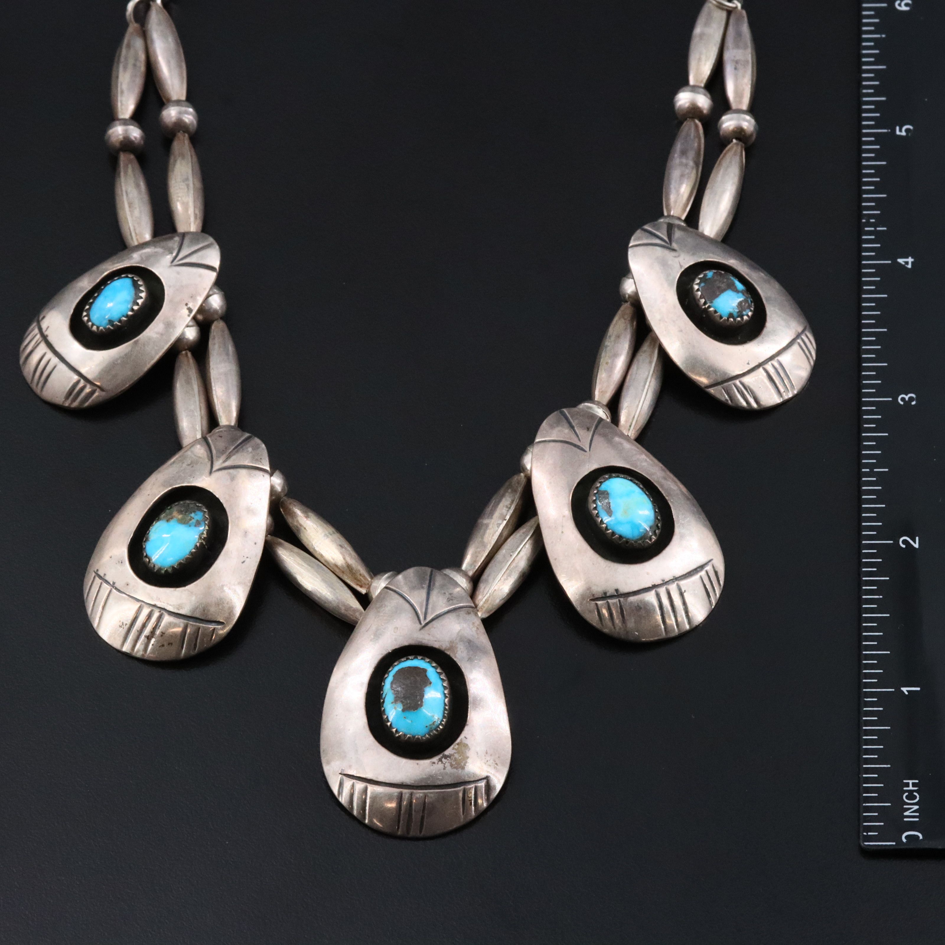 Southwestern Sterling Turquoise Shadowbox Necklace