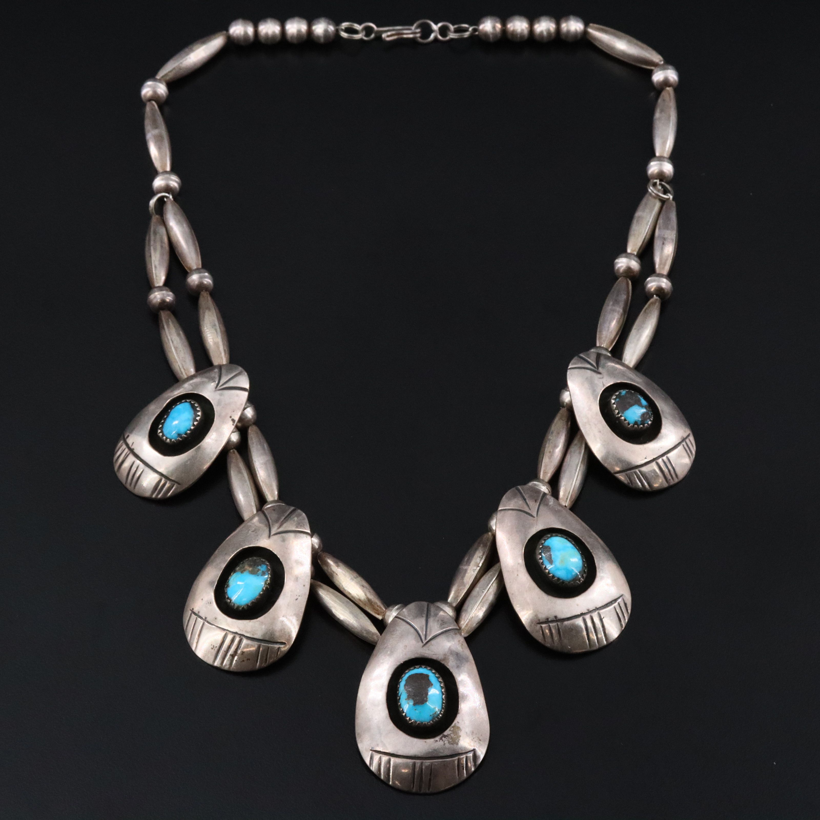 Southwestern Sterling Turquoise Shadowbox Necklace