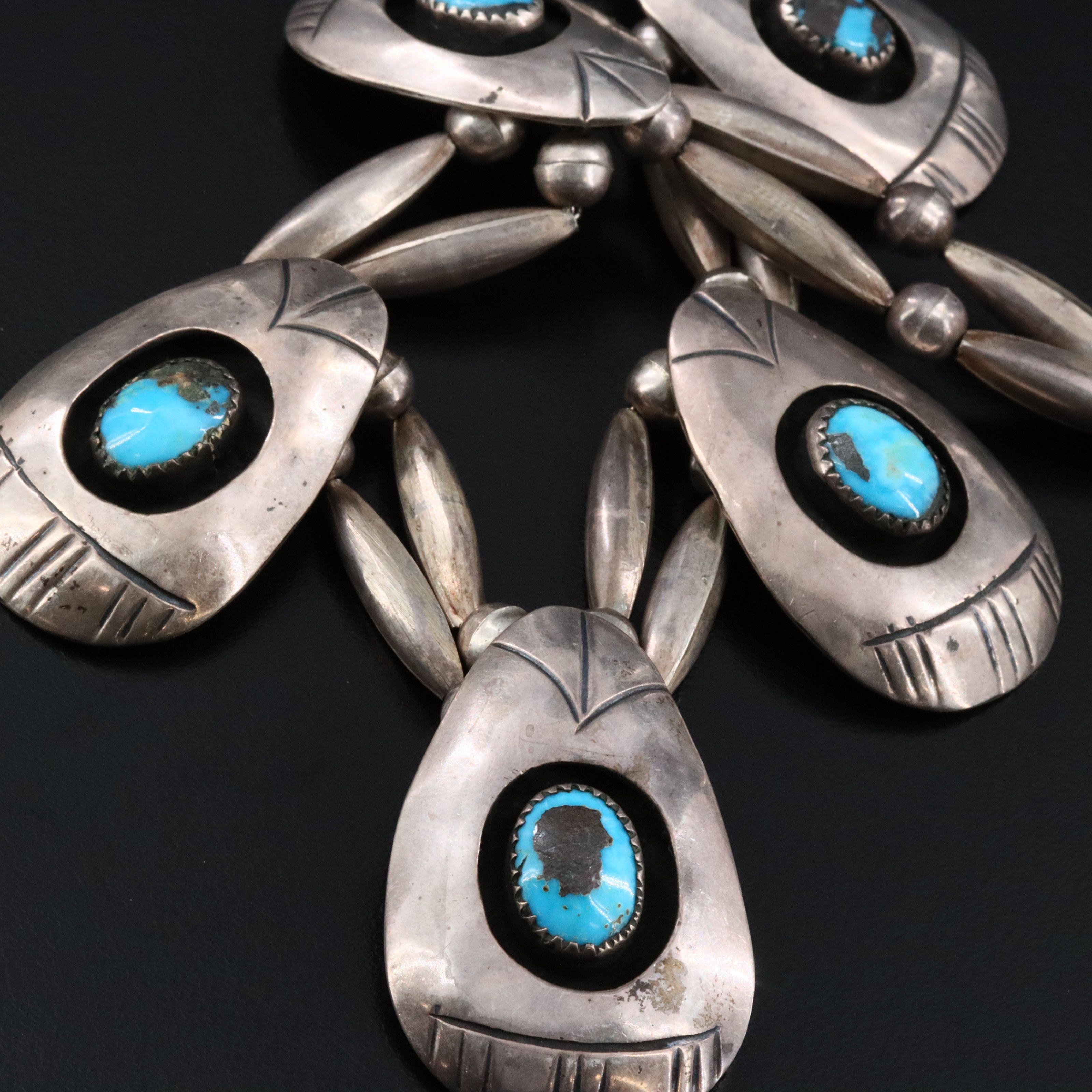 Southwestern Sterling Turquoise Shadowbox Necklace