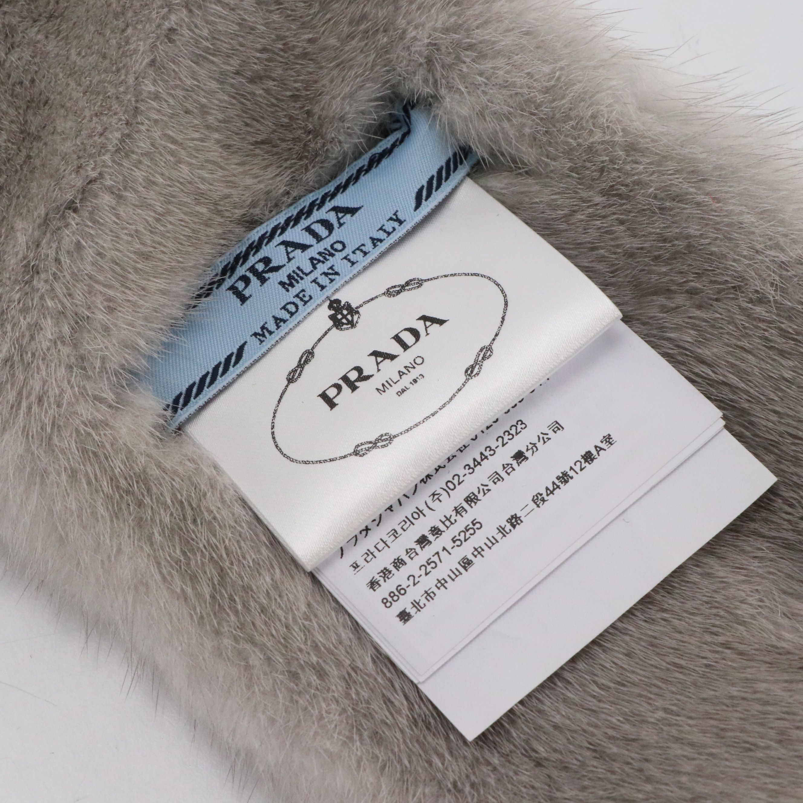 Prada Grey Mink Fur, Wool, and Cashmere Knit Scarf