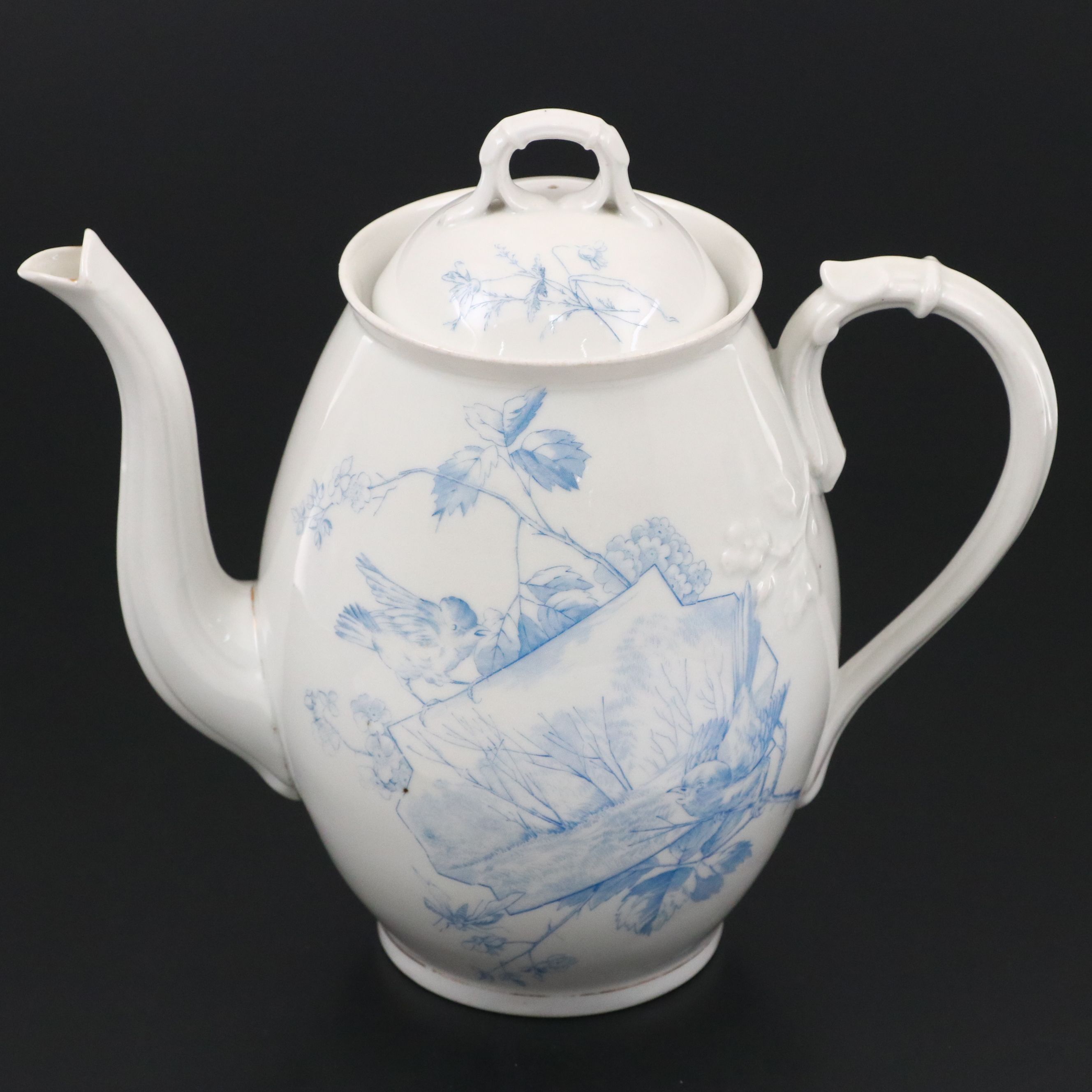 Aesthetic Movement Scenic Landscape with Birds Transferware Porcelain Teapot