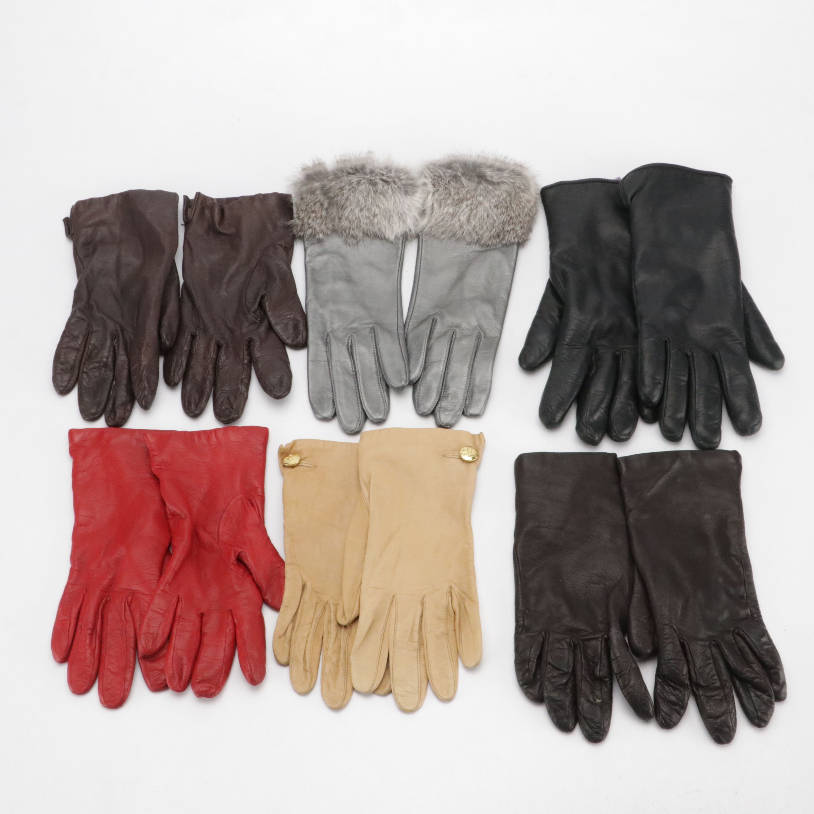 Talbots Leather Gloves, Grandoe Rabbit Fur Lined Gloves, and More