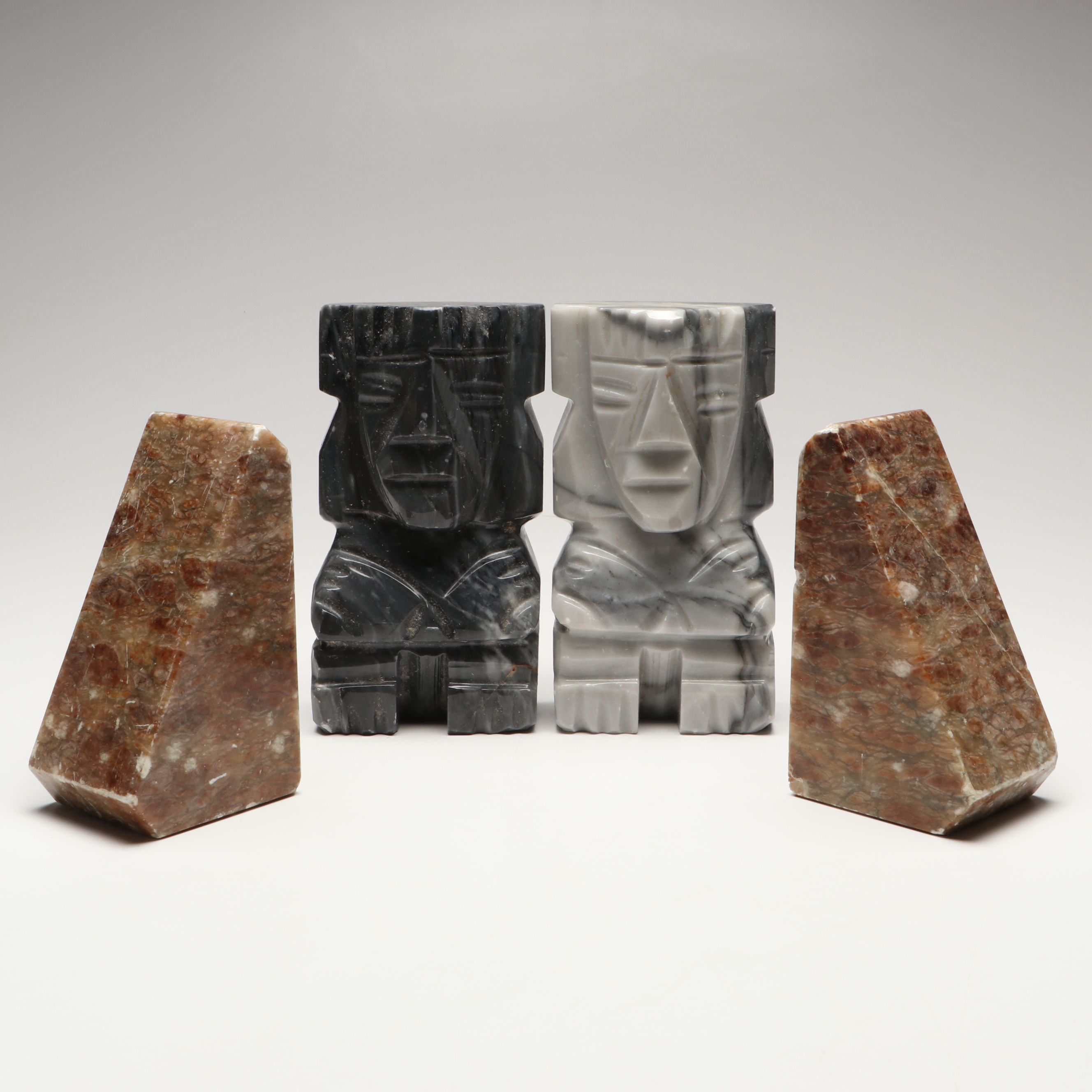 Mesoamerican Style Marble Bookends with Other Italian Stone Bookends