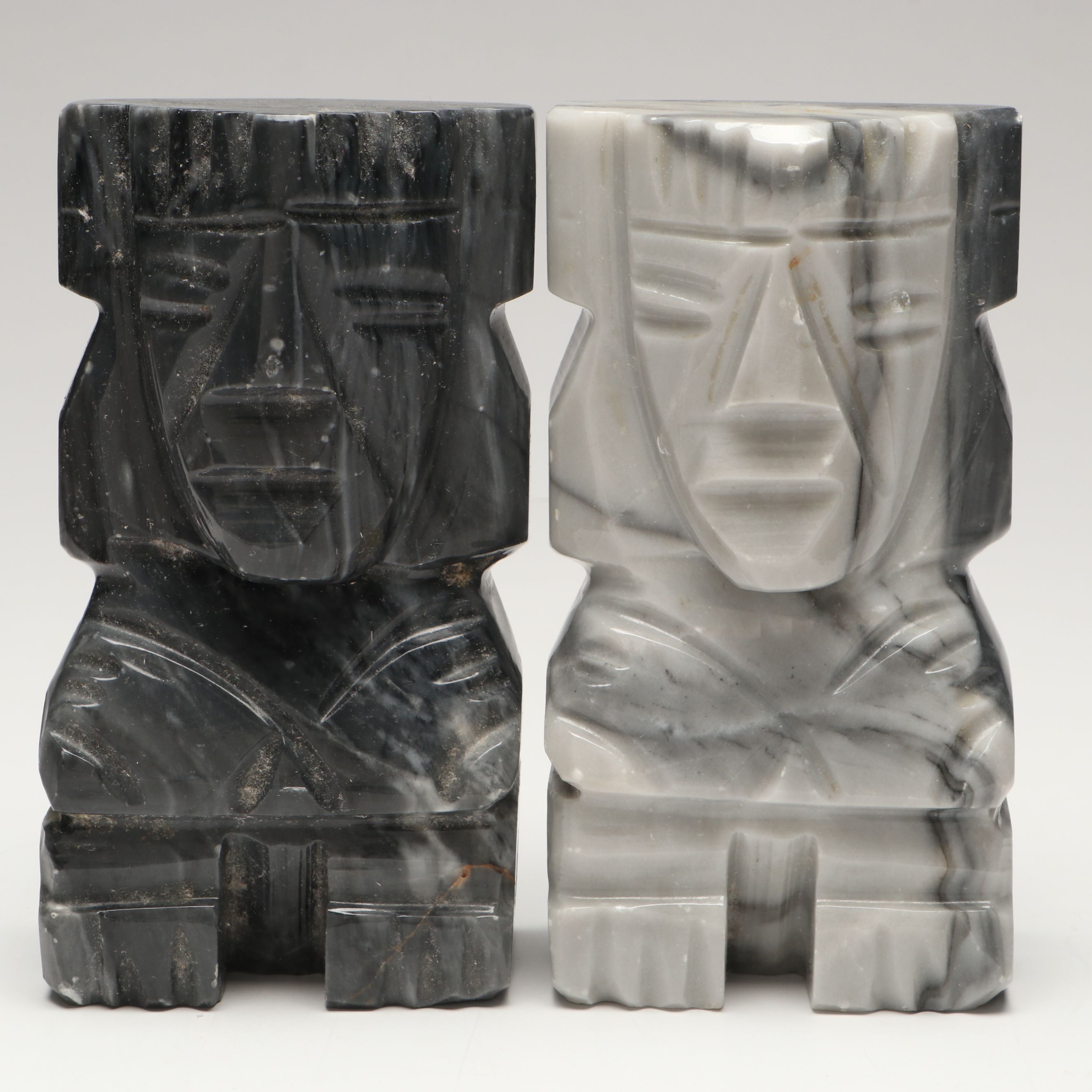 Mesoamerican Style Marble Bookends with Other Italian Stone Bookends