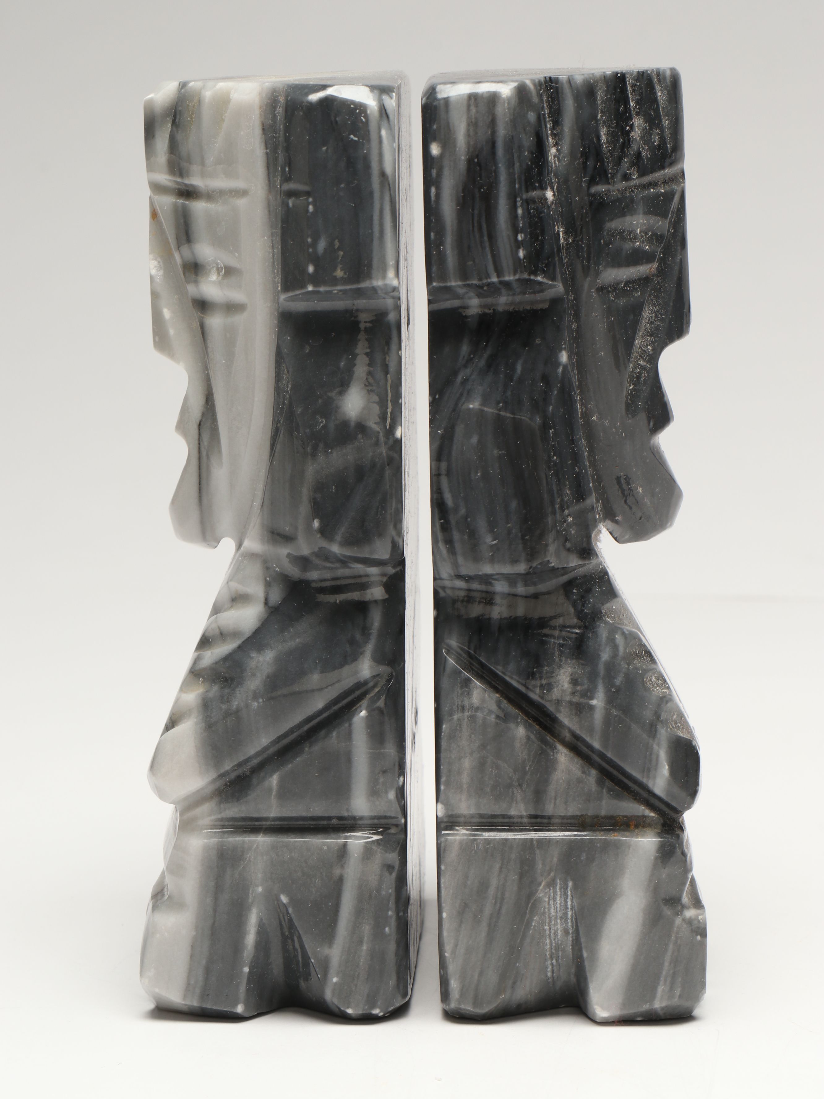 Mesoamerican Style Marble Bookends with Other Italian Stone Bookends