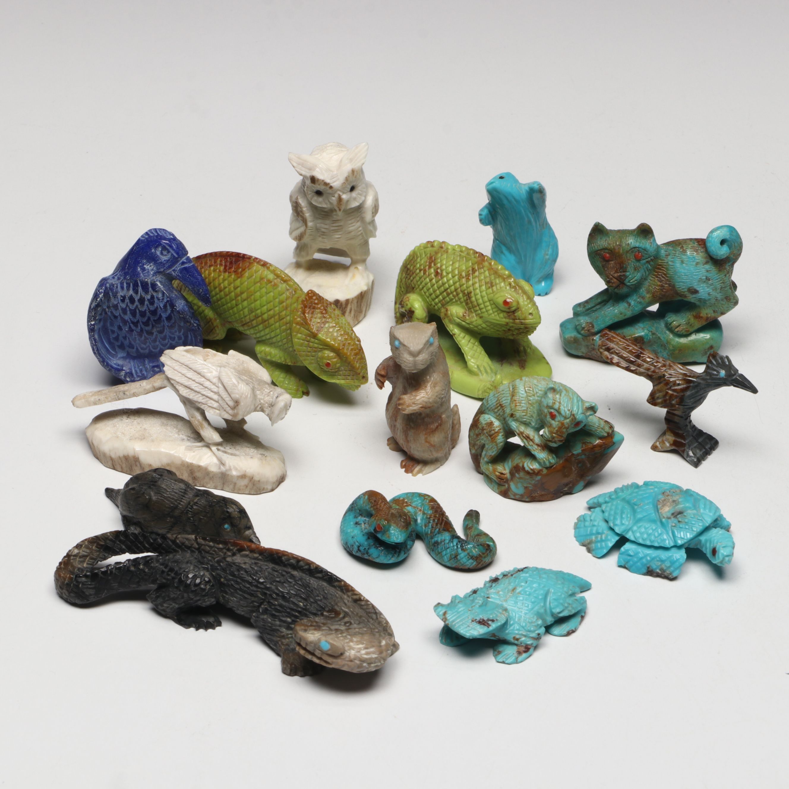 Pernell Laate, Fabian Cheama, Lance Cheama with Other Carved Zuni Fetishes