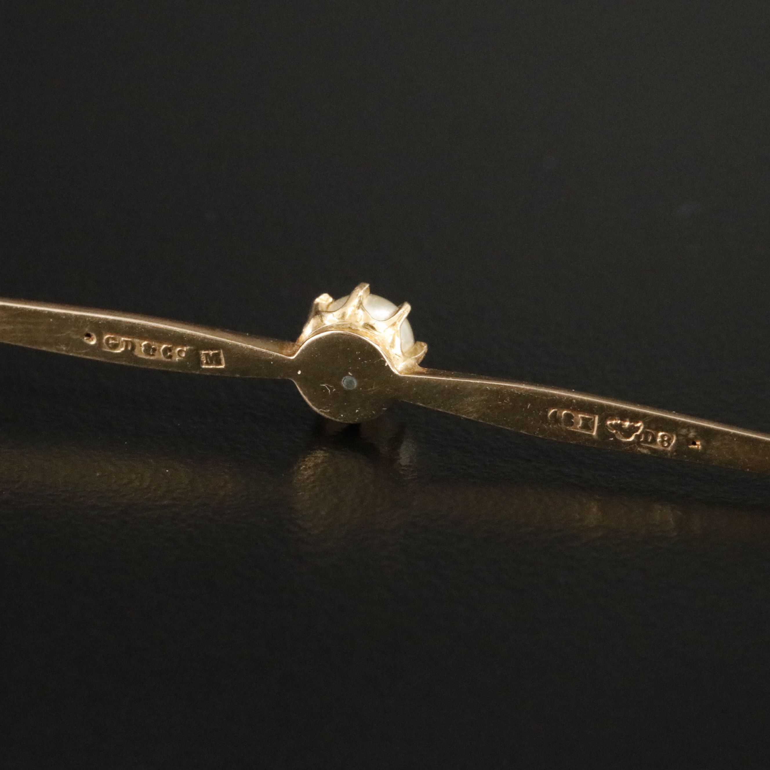 Scandinavian Gustaf Dahlgren & Co. 18K Faux Pearl Bar Pin, 1950s