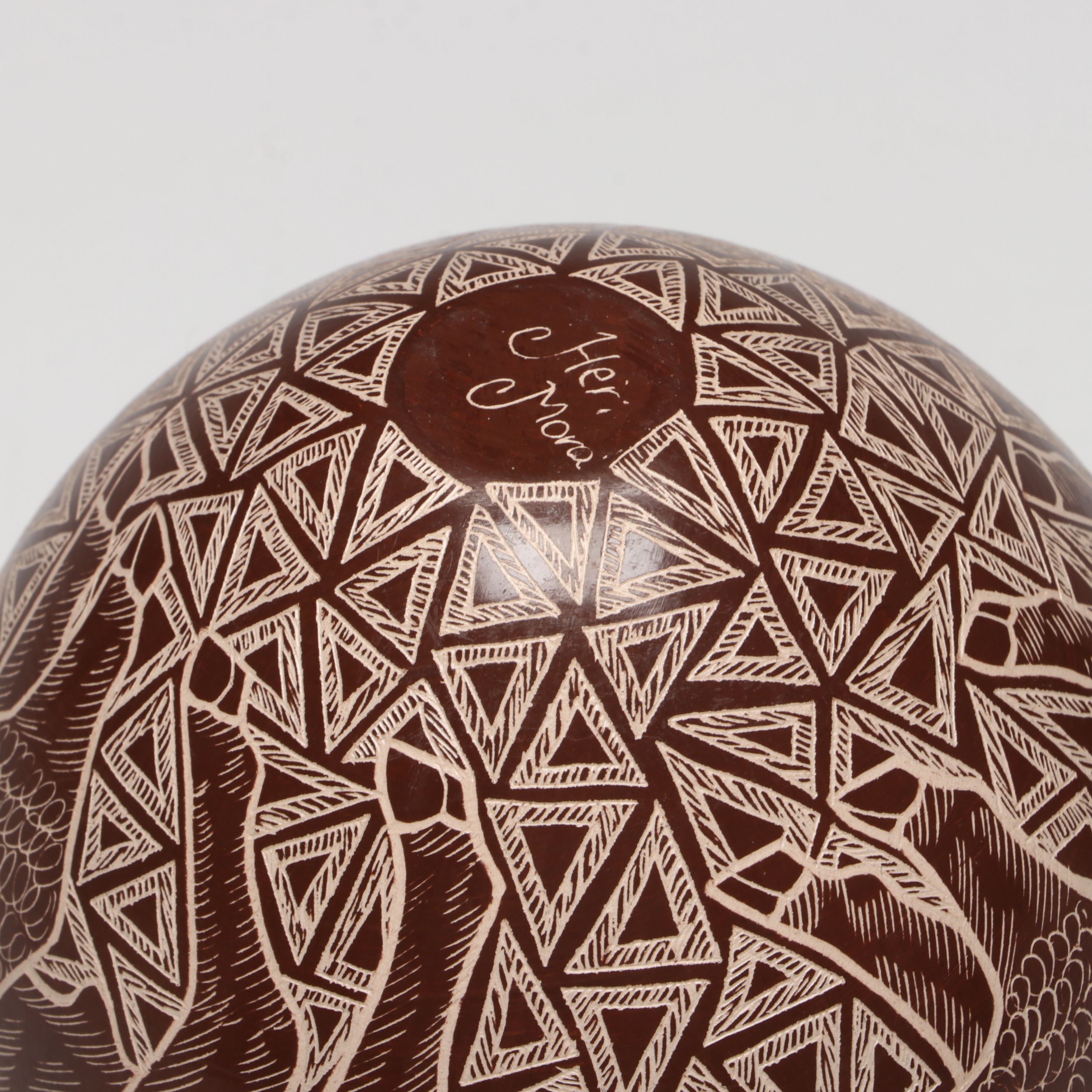 Heri Mora Mata Ortiz Pueblo Pottery Vase with Buffalo Motif