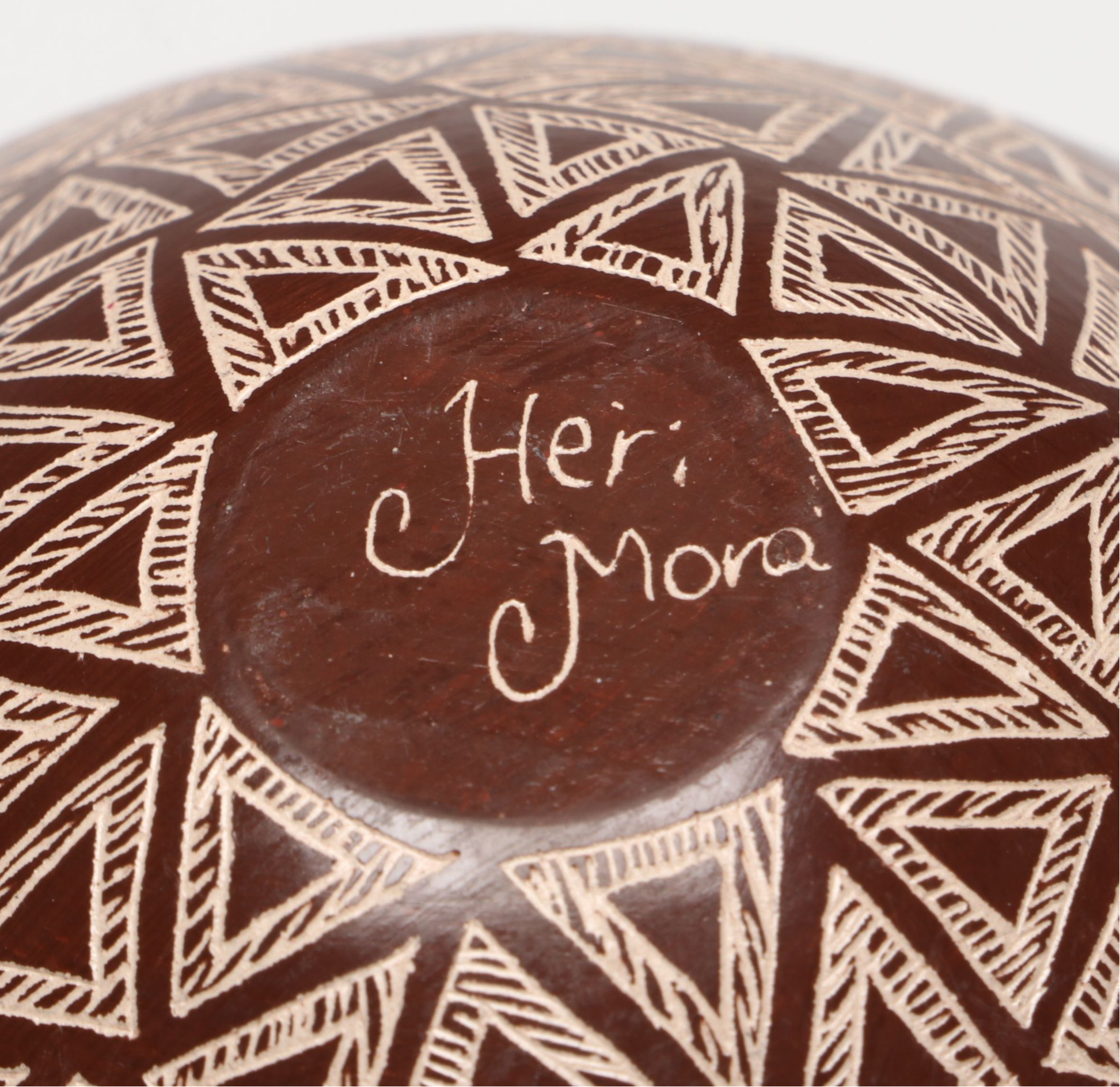 Heri Mora Mata Ortiz Pueblo Pottery Vase with Buffalo Motif