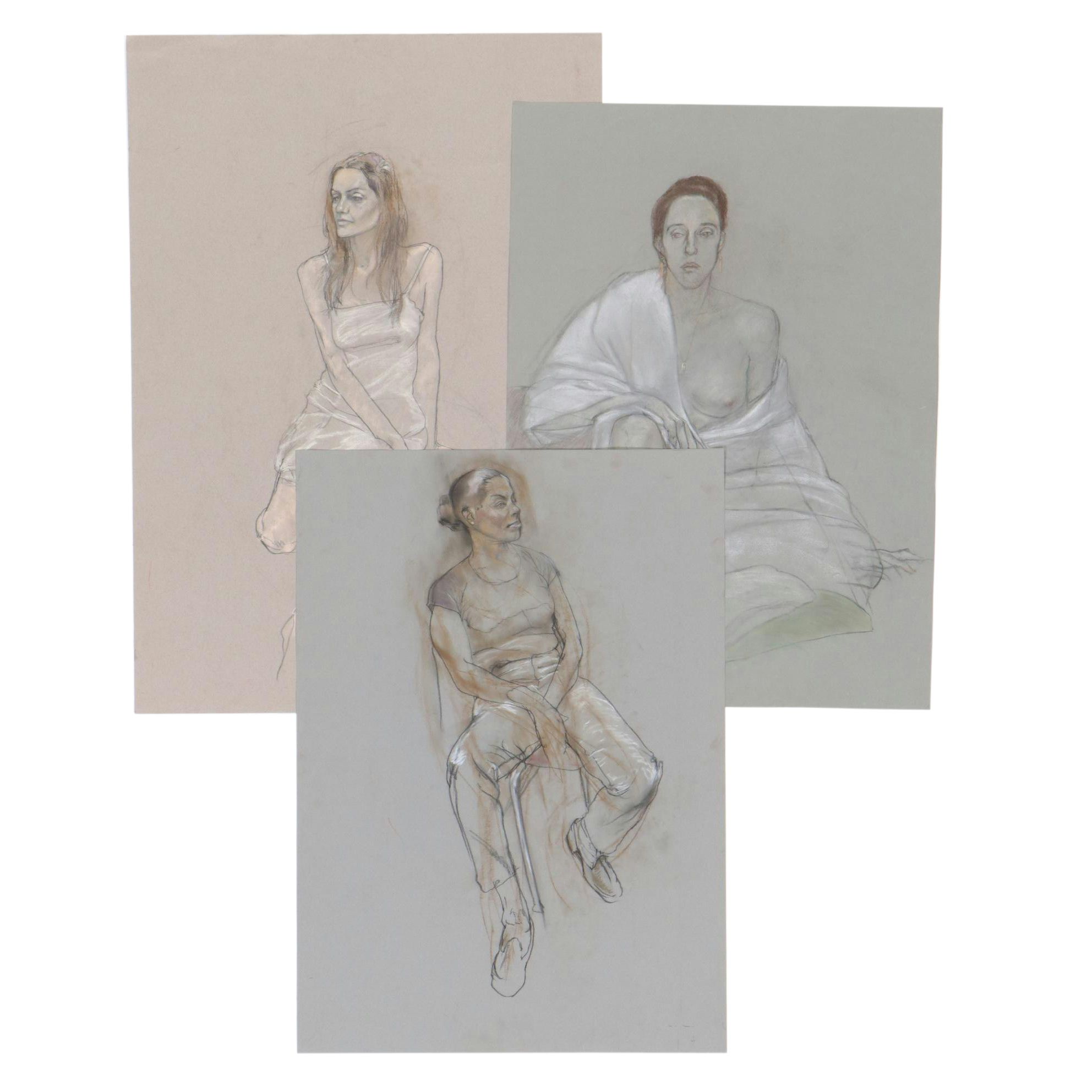 Paul Wagener Female Figure Study Pastel Drawings, Late 20th Century