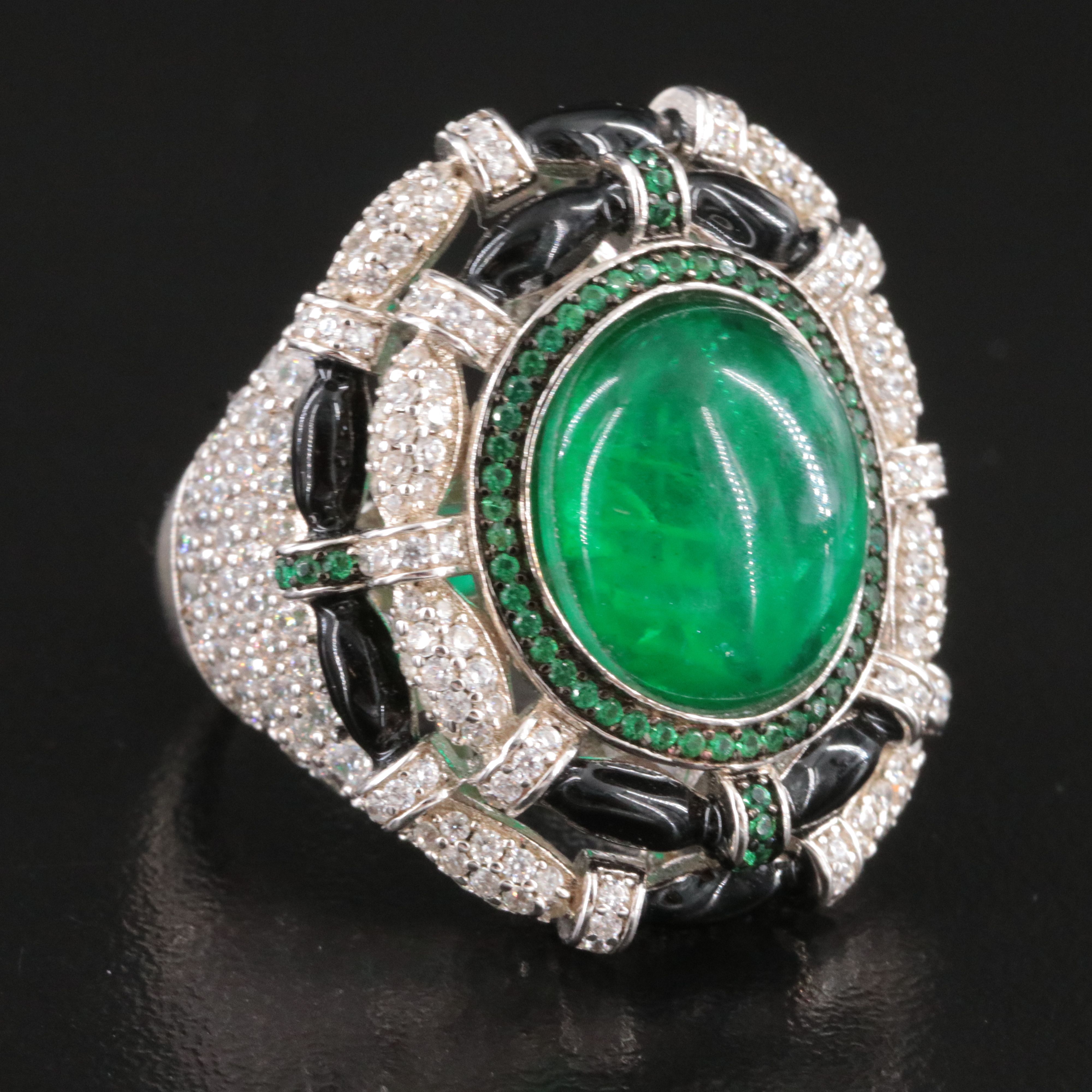 Sterling Ring Including Glass, CZ and Enamel