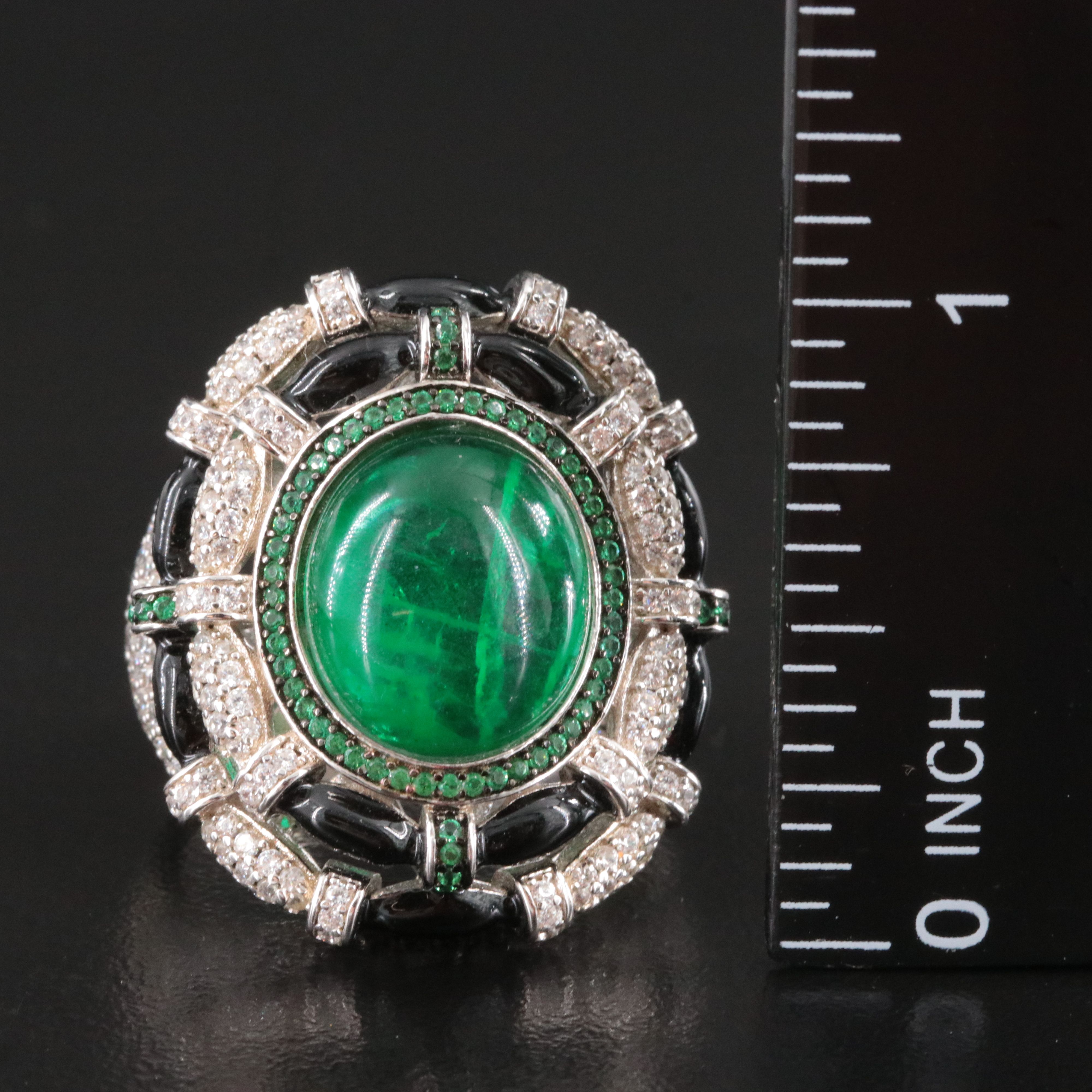 Sterling Ring Including Glass, CZ and Enamel
