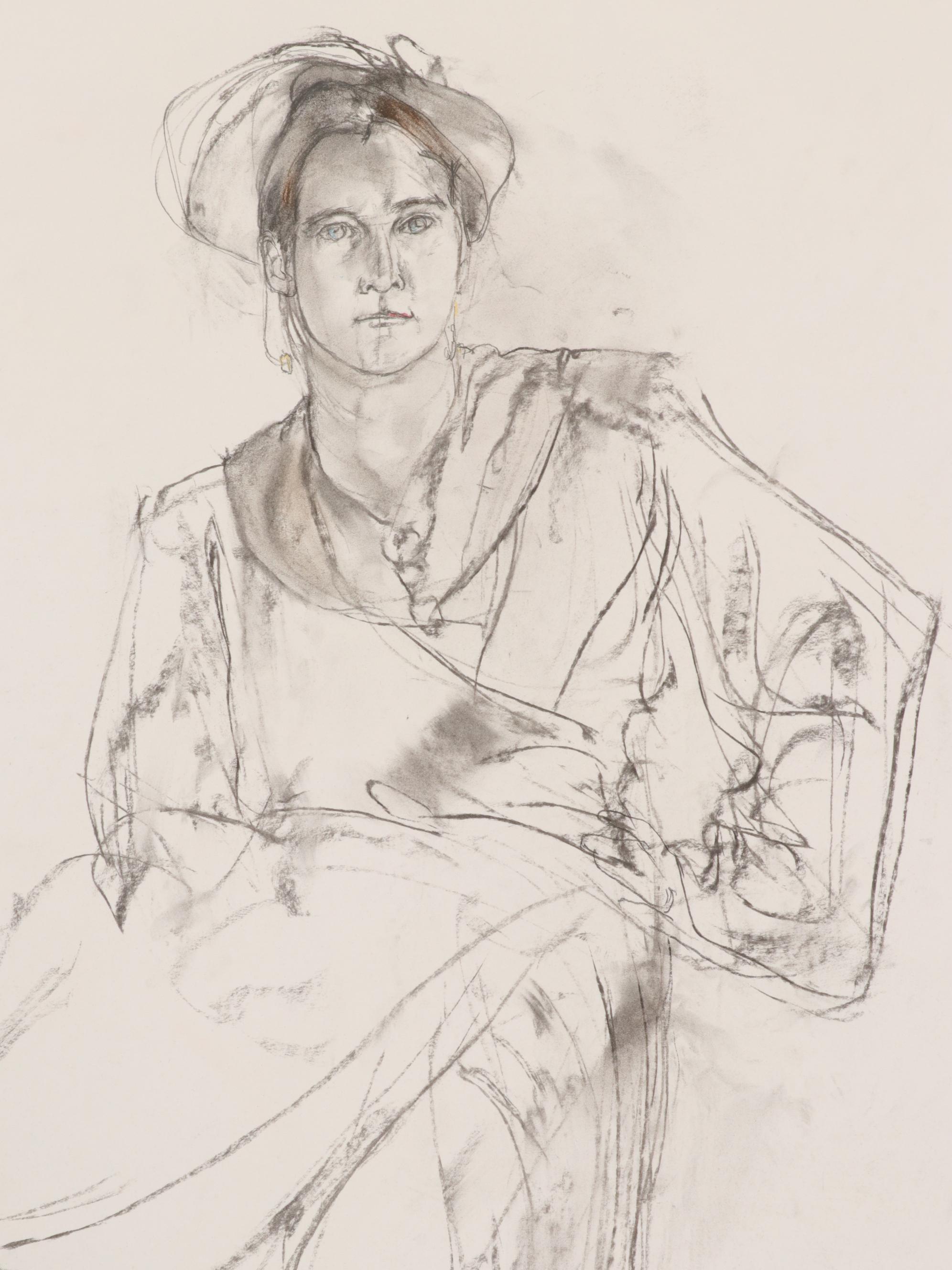 Paul Wagener Figure Study Graphite and Pastel Drawing, Late 20th Century