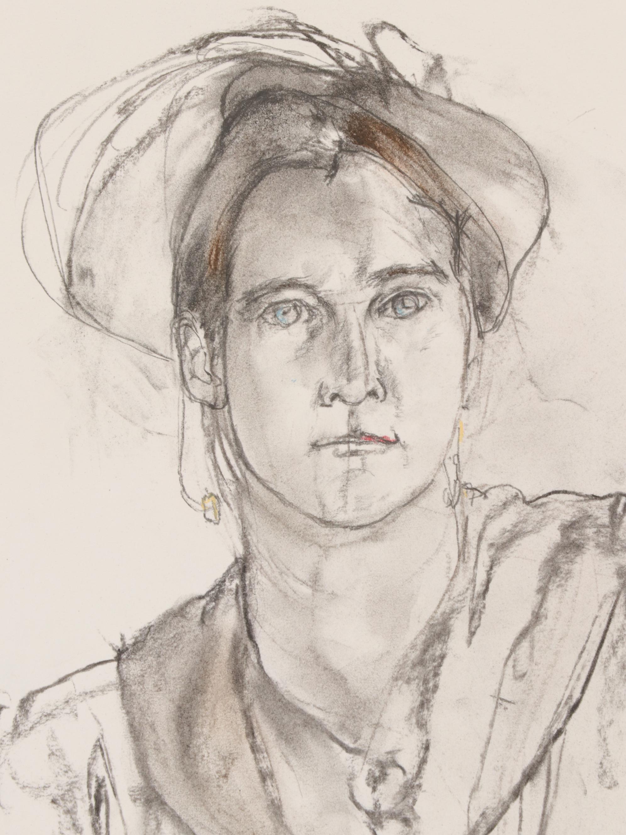 Paul Wagener Figure Study Graphite and Pastel Drawing, Late 20th Century