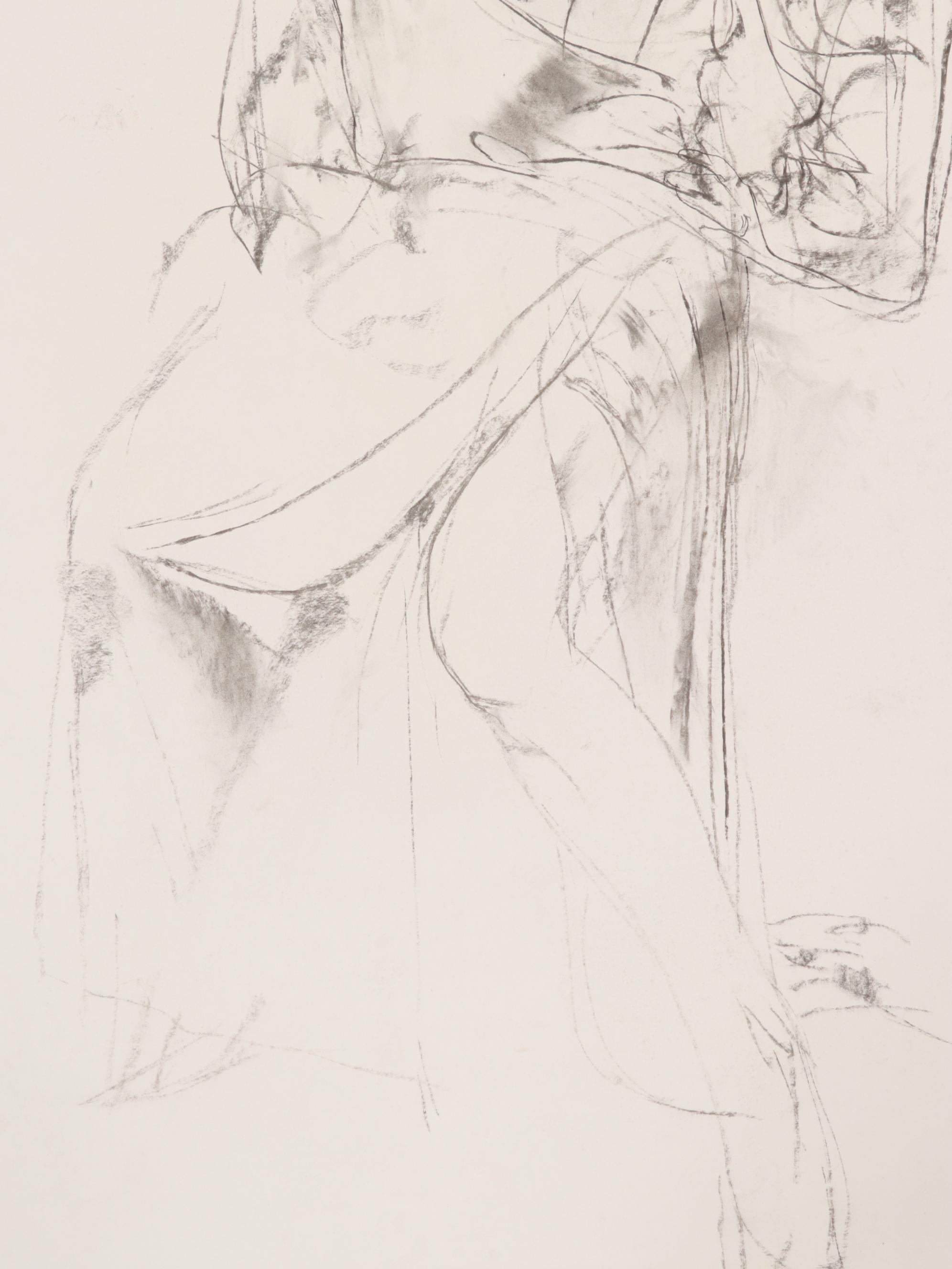 Paul Wagener Figure Study Graphite and Pastel Drawing, Late 20th Century