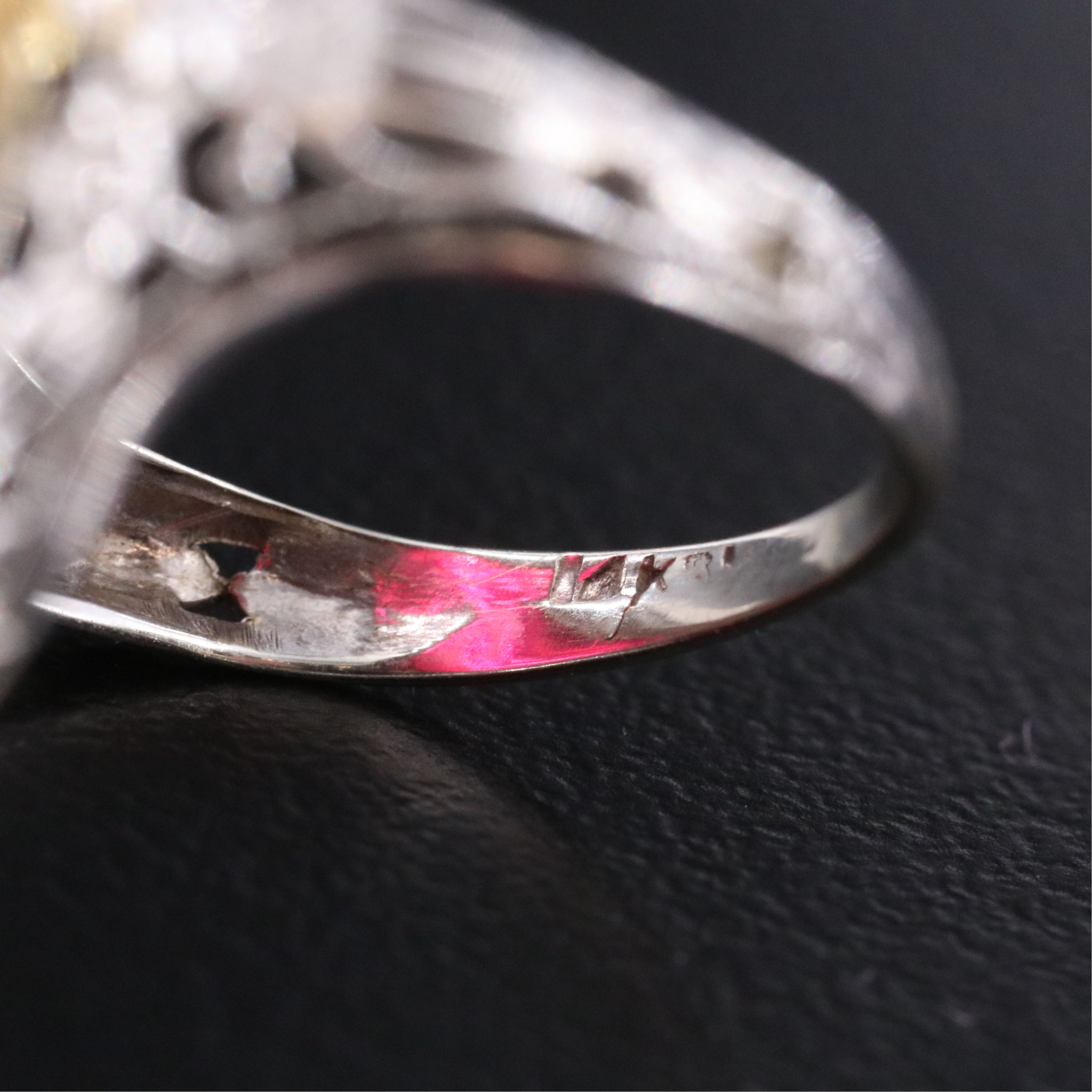 1930s 14K Ruby Filigree Ring with Amphora and Floral Motifs