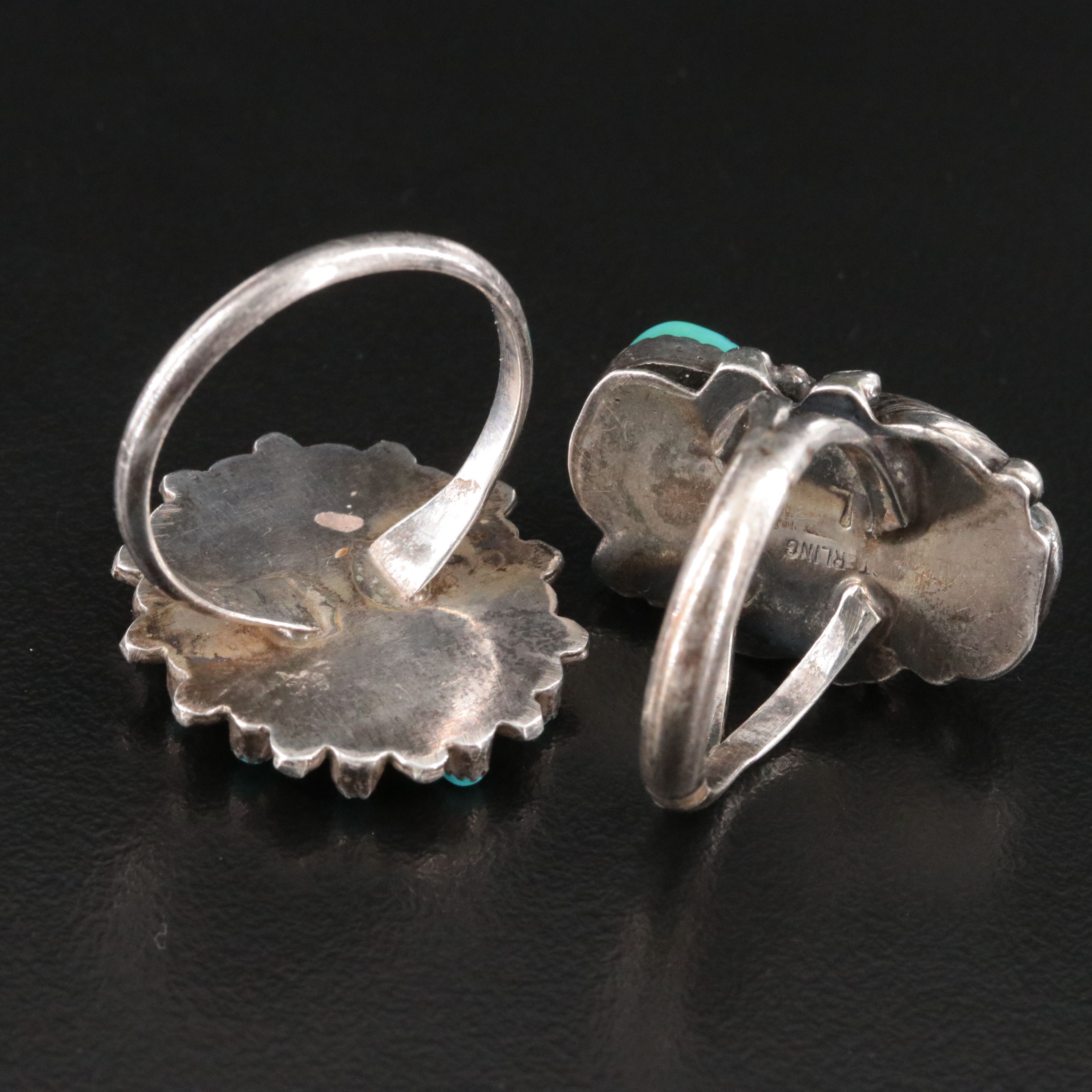 Southwestern Sterling Turquoise and Coral Rings