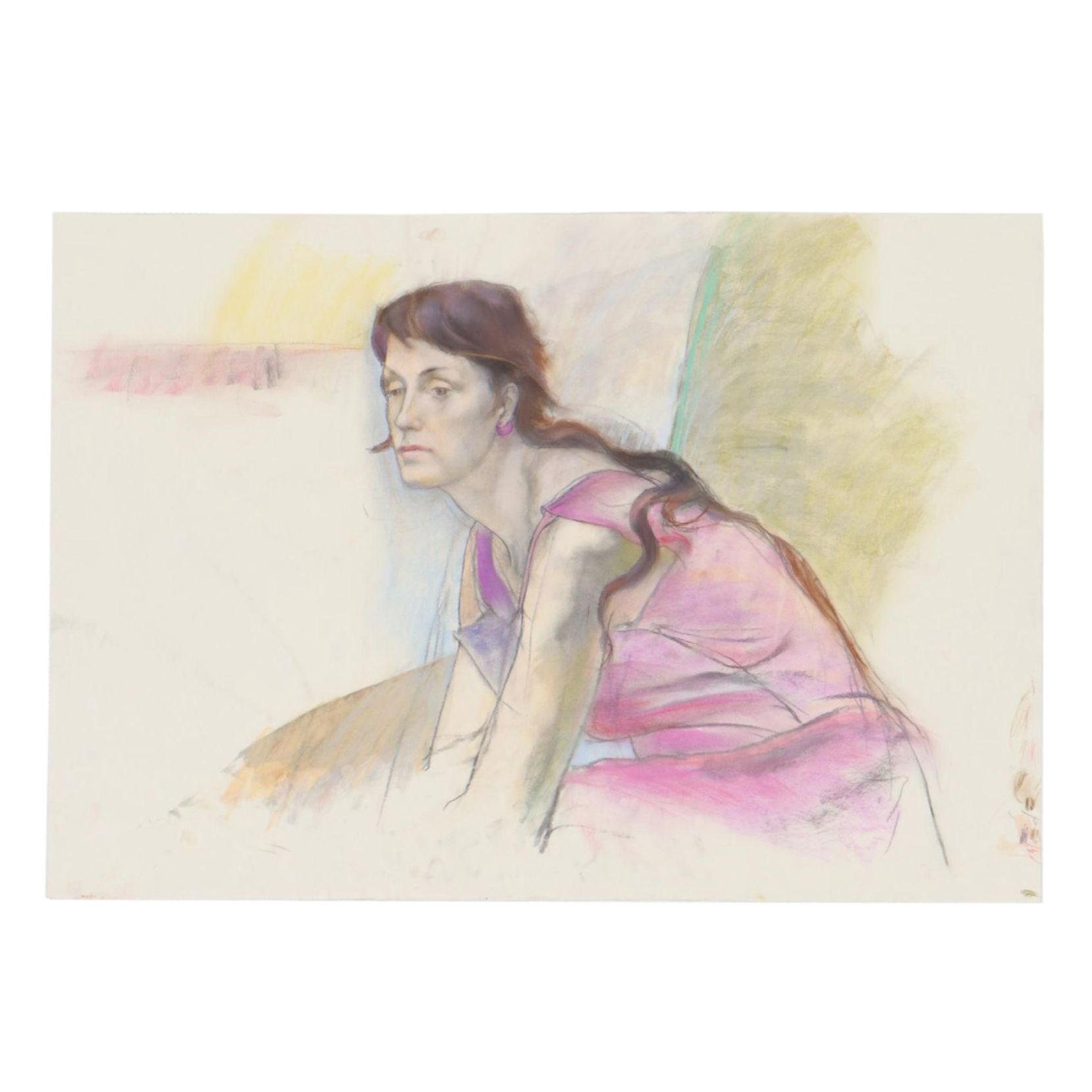 Paul Wagener Female Portrait Pastel Drawing, Late 20th Century