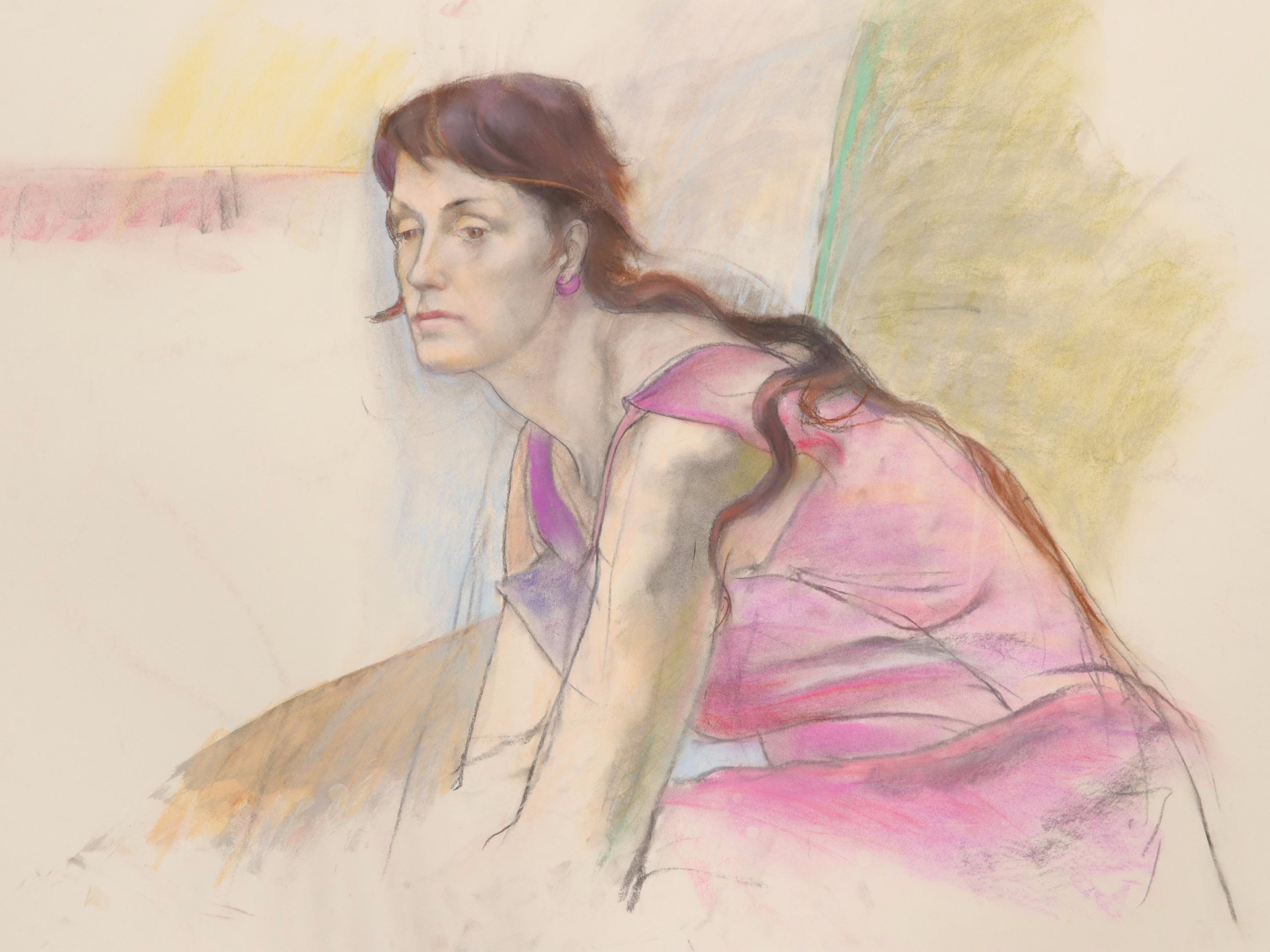 Paul Wagener Female Portrait Pastel Drawing, Late 20th Century