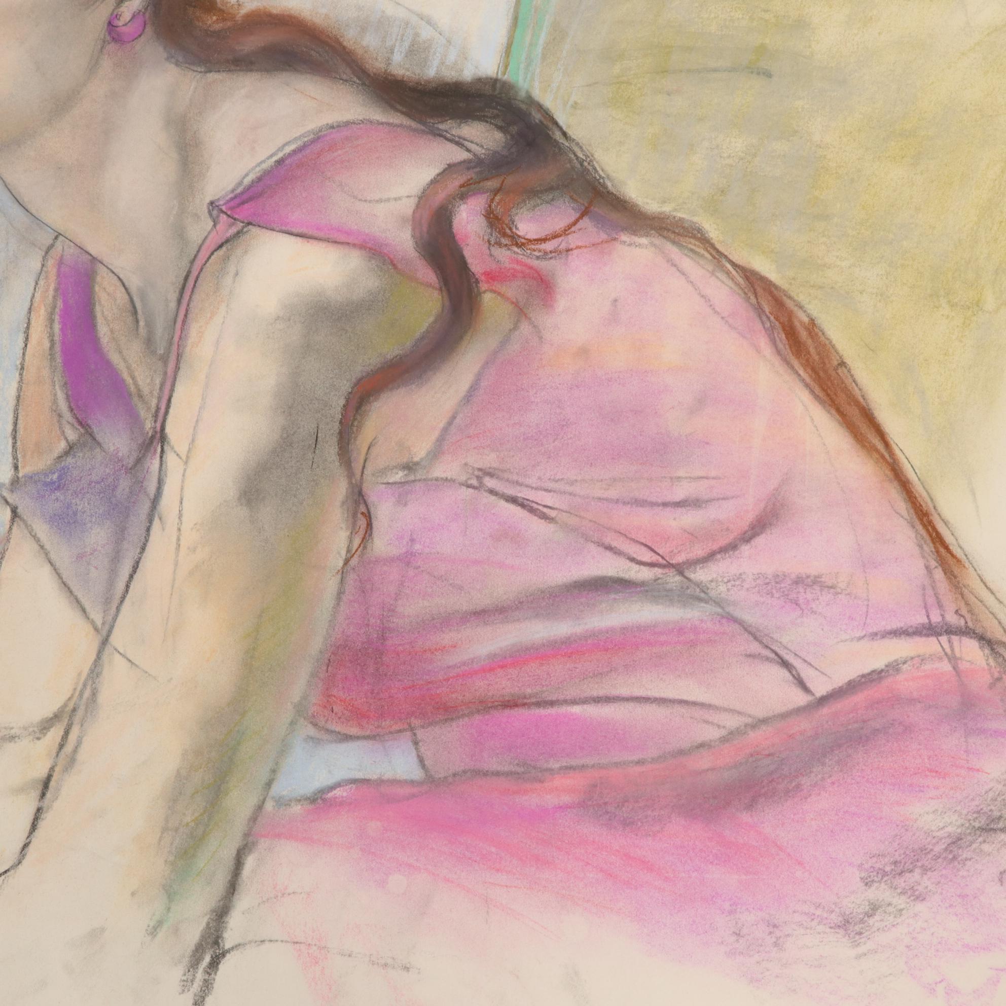 Paul Wagener Female Portrait Pastel Drawing, Late 20th Century