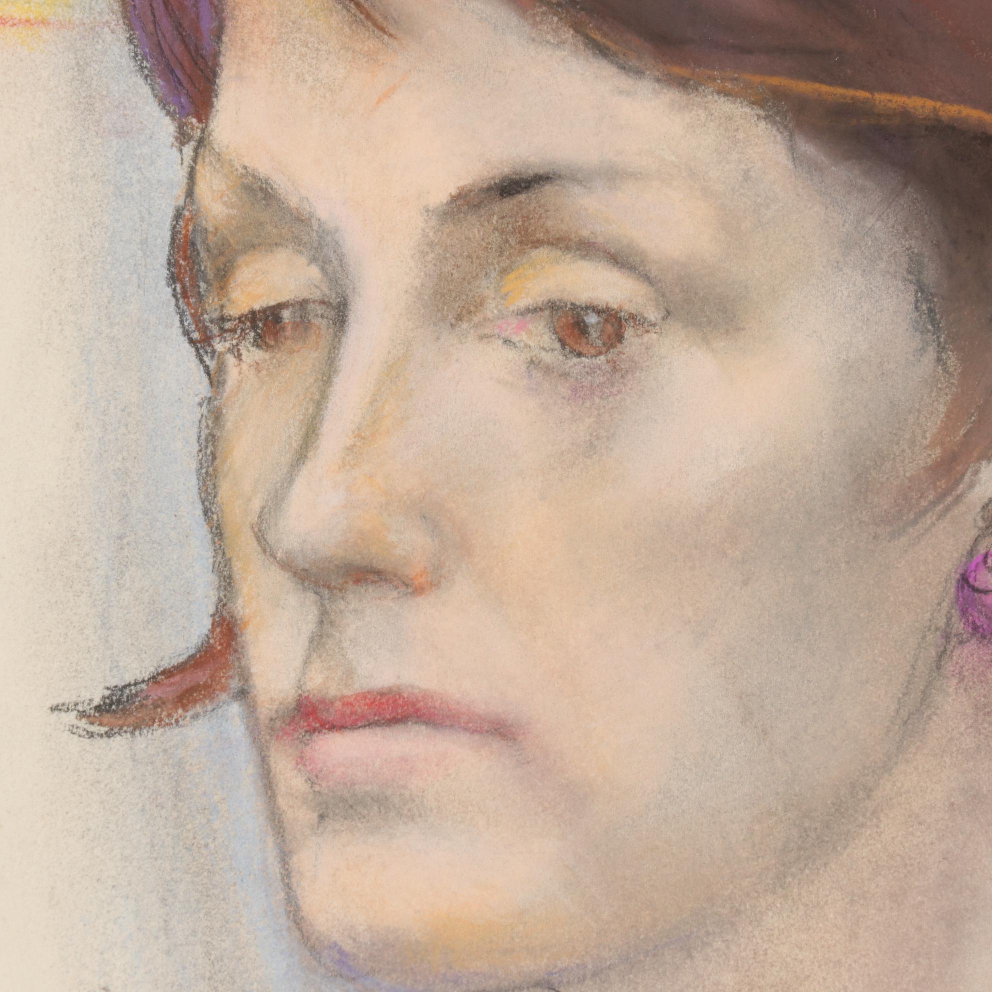 Paul Wagener Female Portrait Pastel Drawing, Late 20th Century