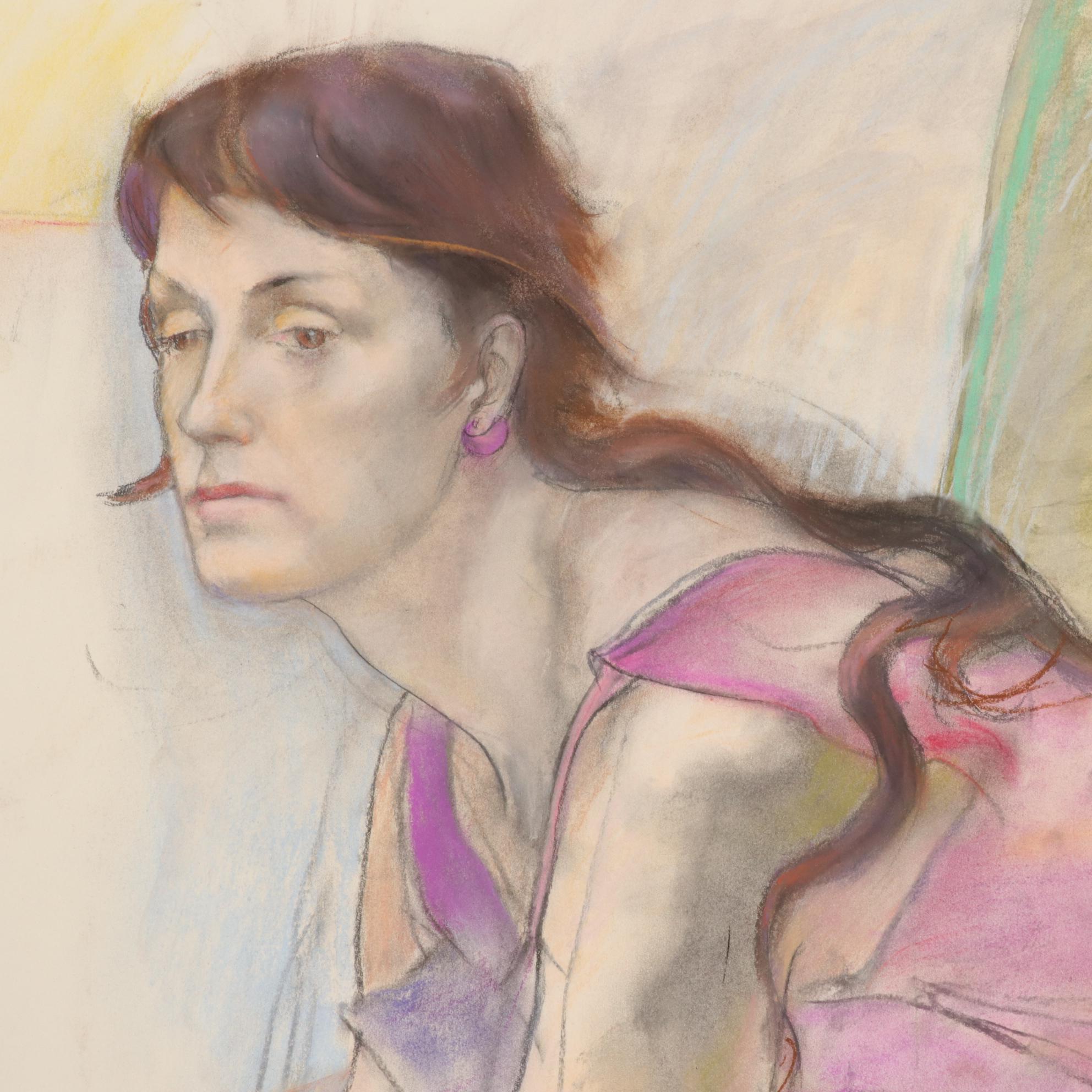 Paul Wagener Female Portrait Pastel Drawing, Late 20th Century