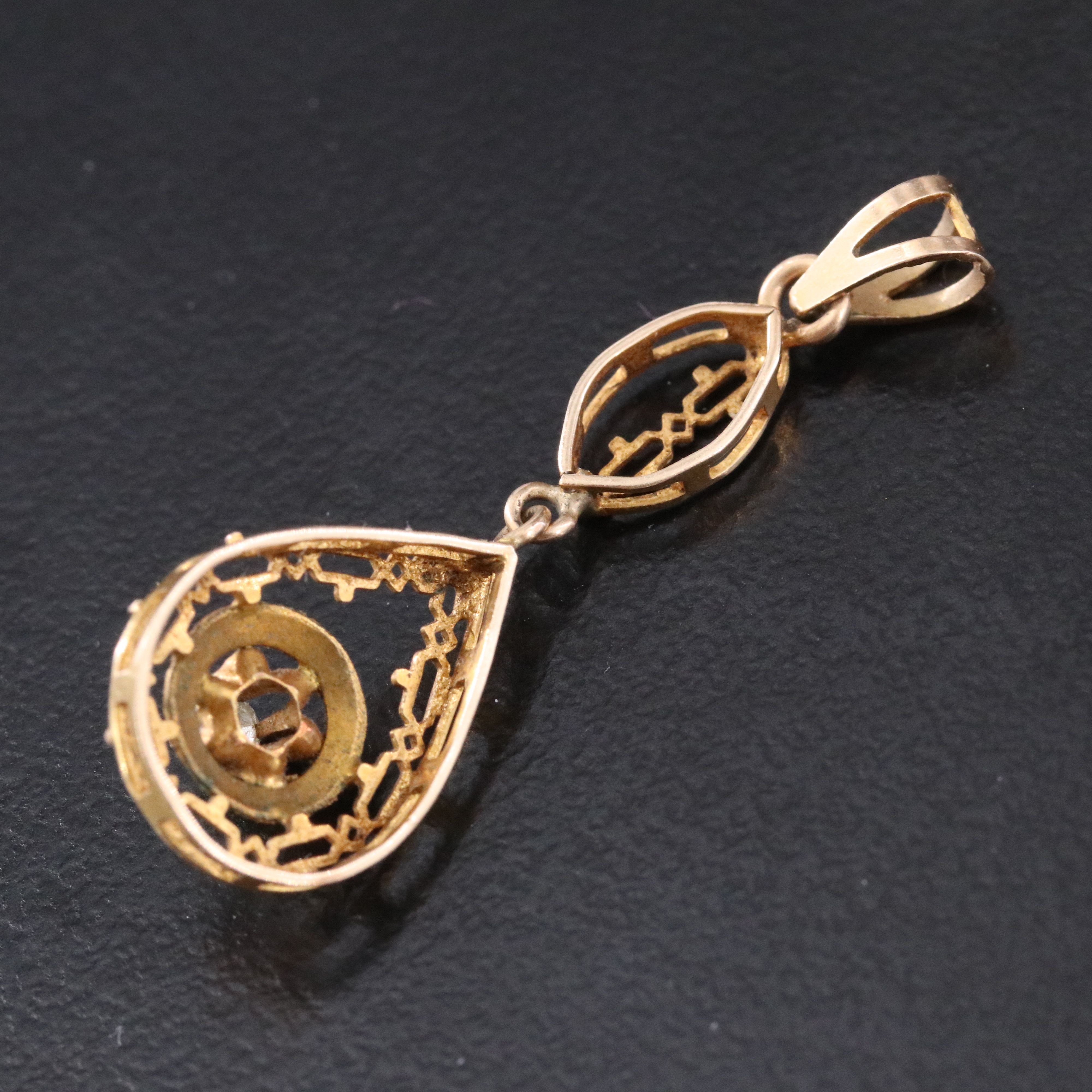 Art Deco 14K 0.06 CT Diamond Teardrop Pendant