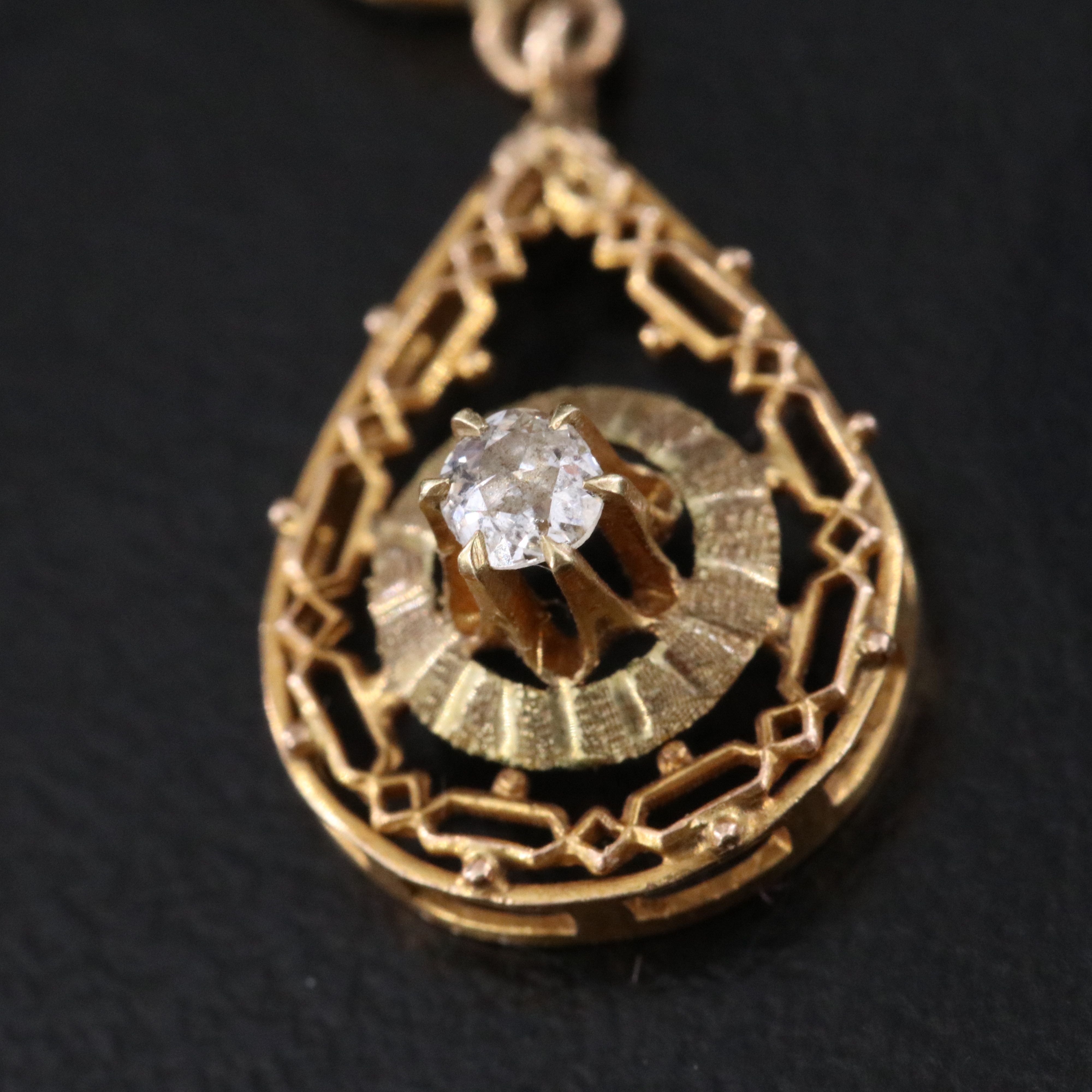 Art Deco 14K 0.06 CT Diamond Teardrop Pendant