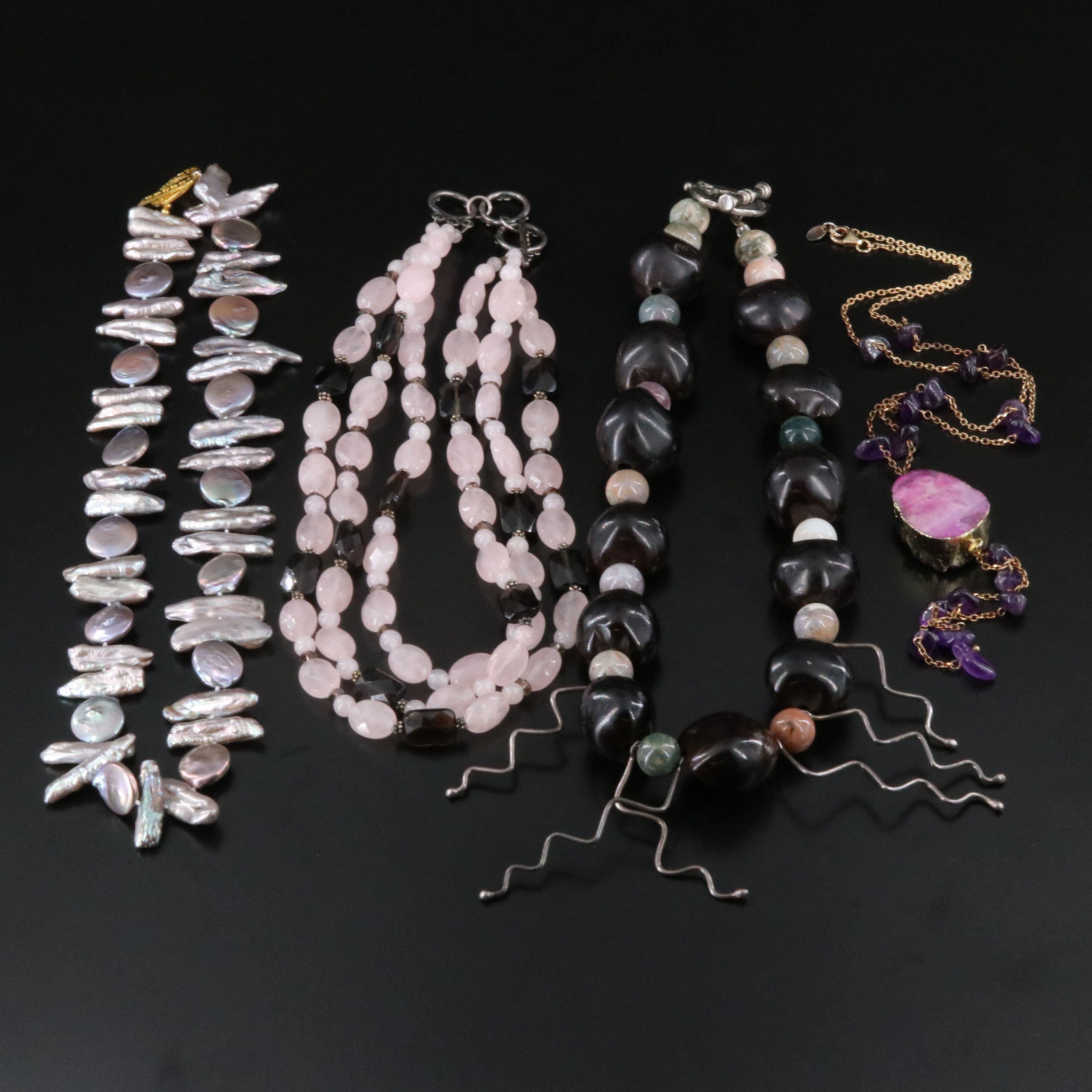 Pearl, Druzy, Agate and Sterling Featured in Necklace Collection