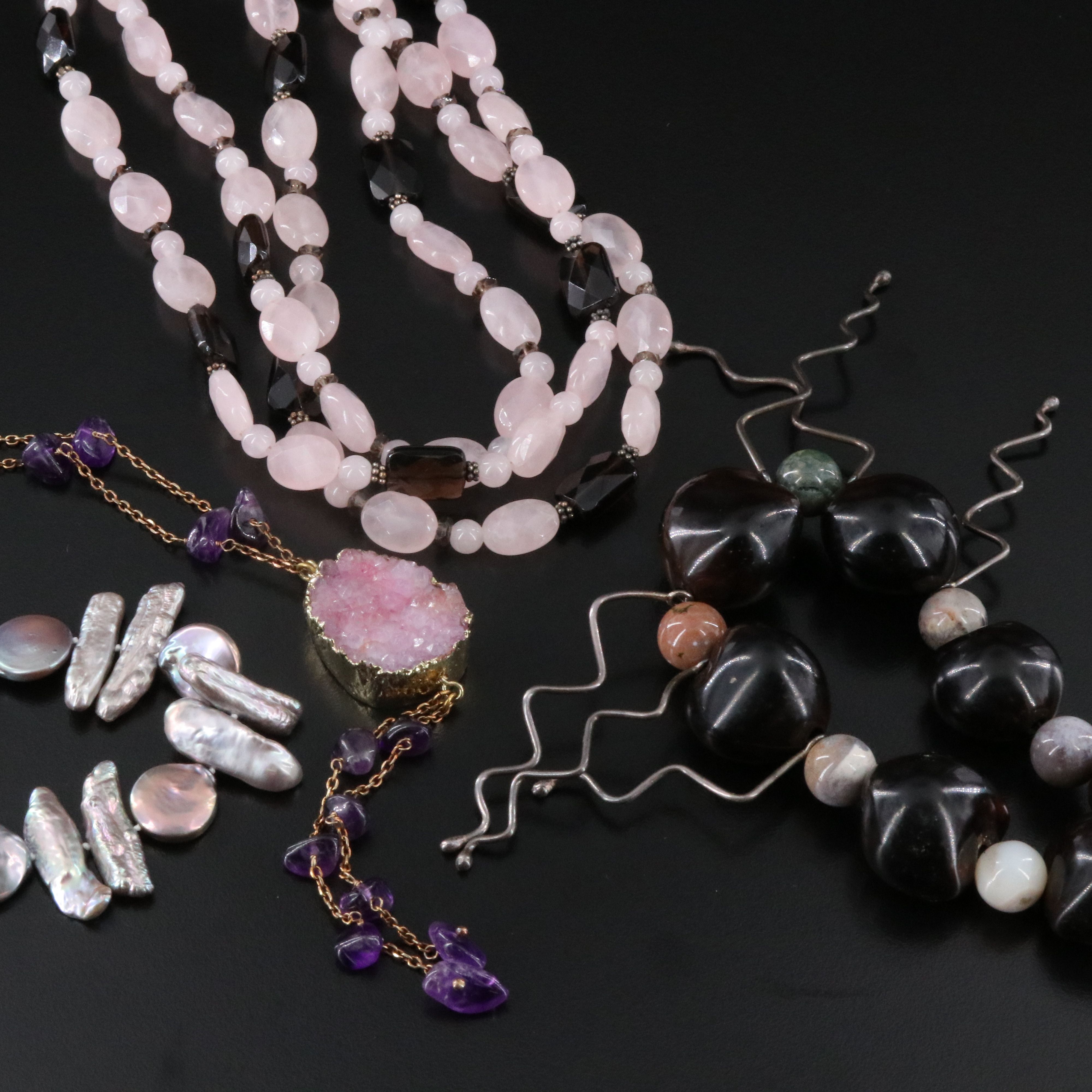 Pearl, Druzy, Agate and Sterling Featured in Necklace Collection
