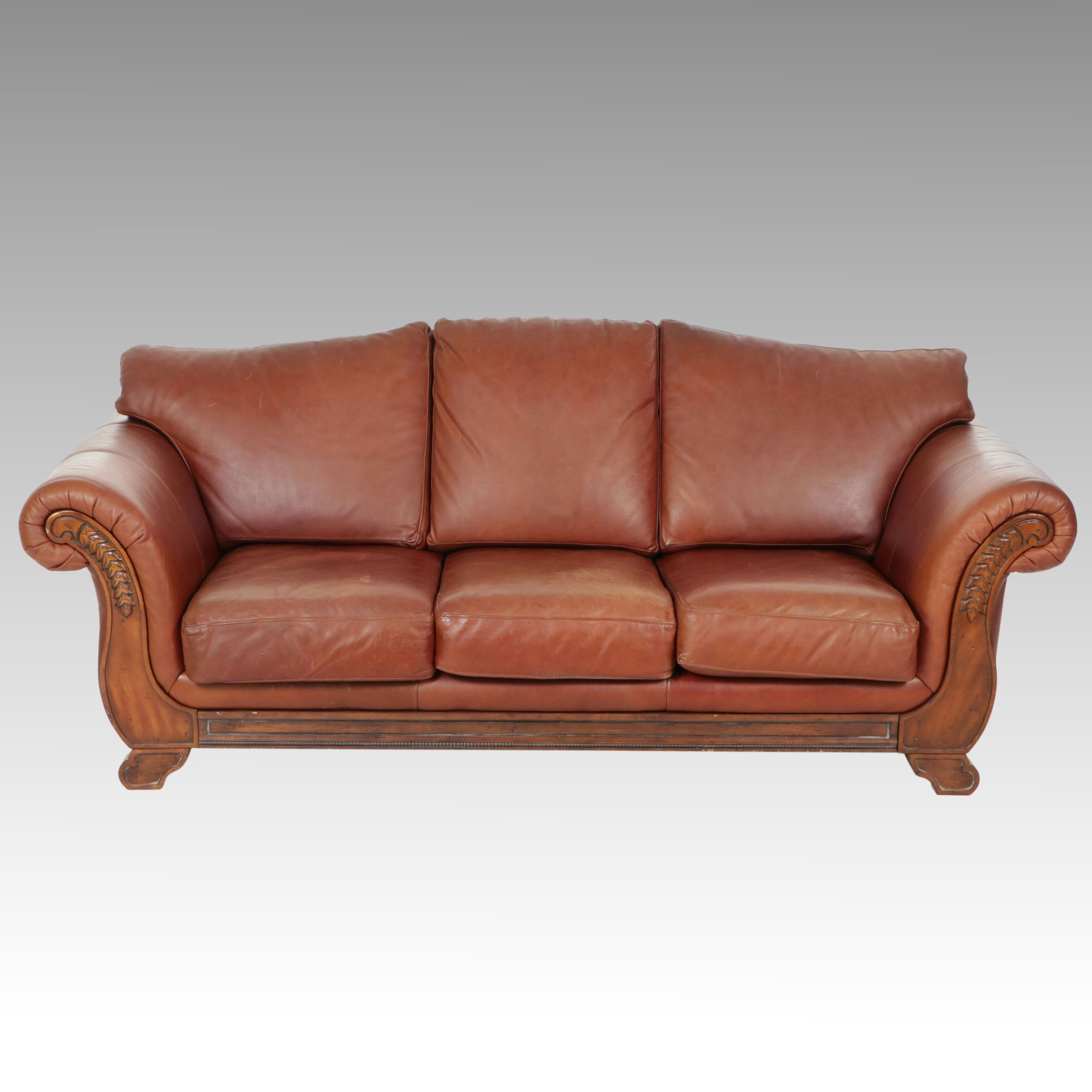 Klaussner Empire Style Leather Upholstered Sofa, 21st Century