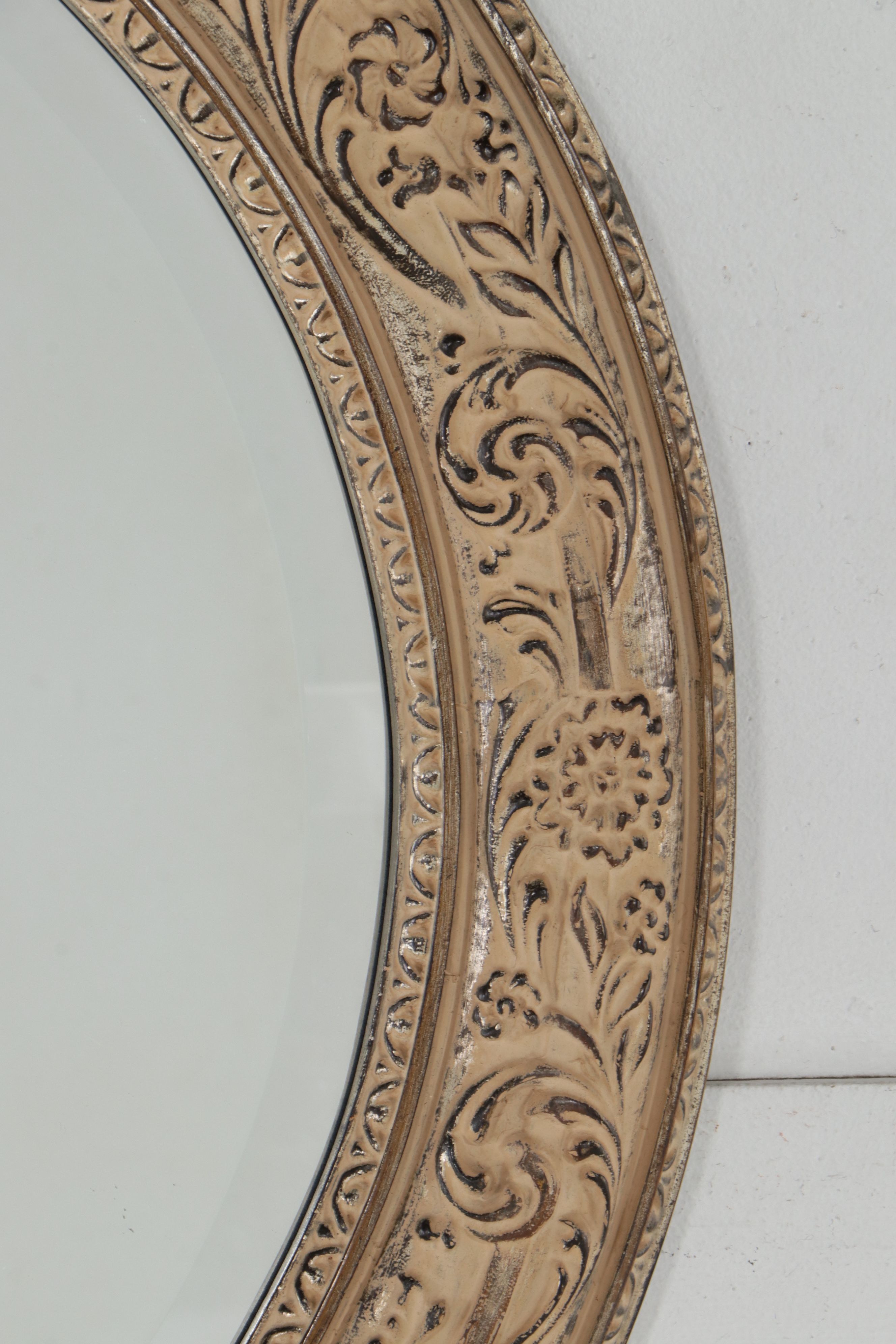 Antiqued Floral Circular Wooden Wall Mirror