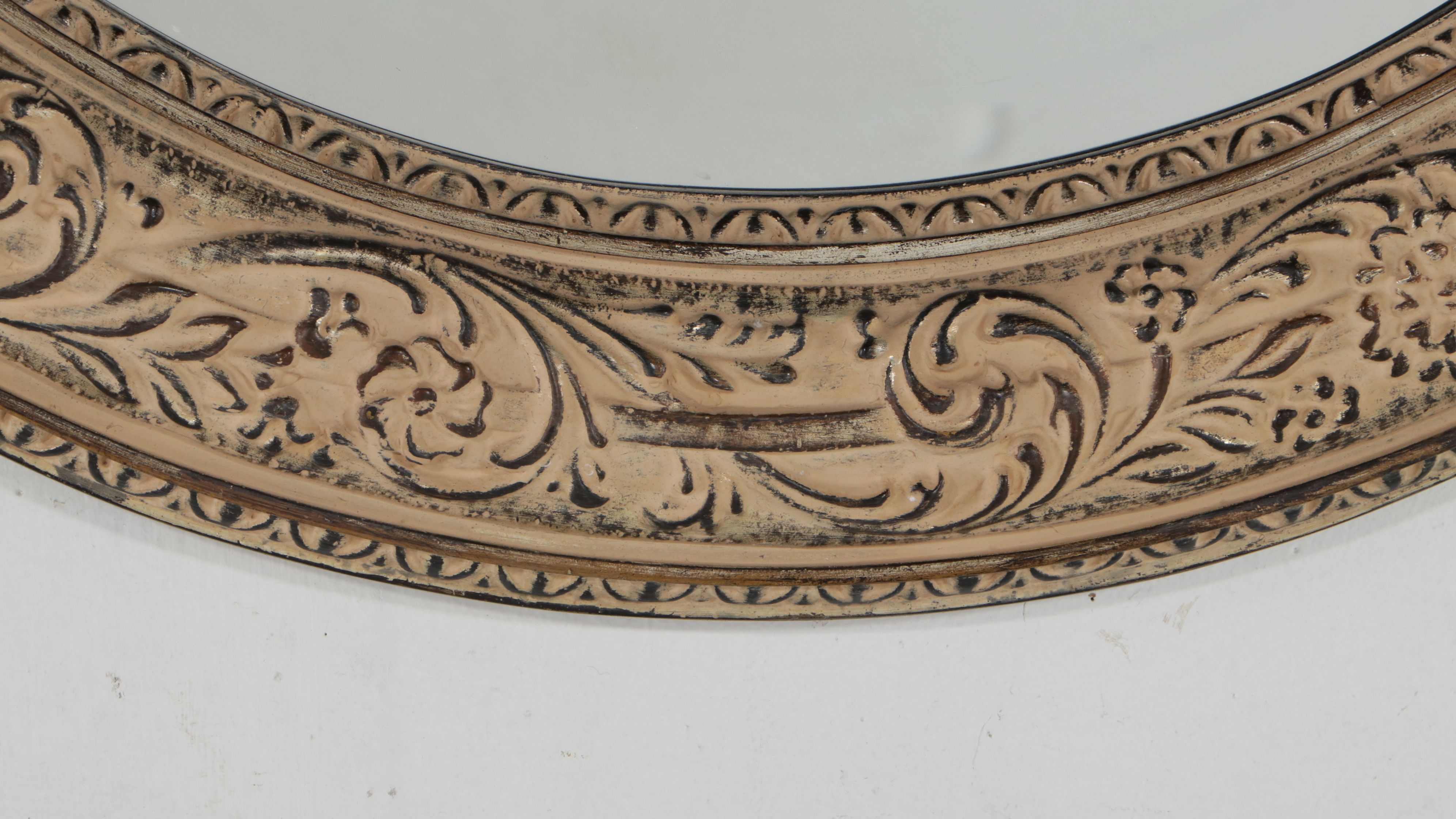 Antiqued Floral Circular Wooden Wall Mirror