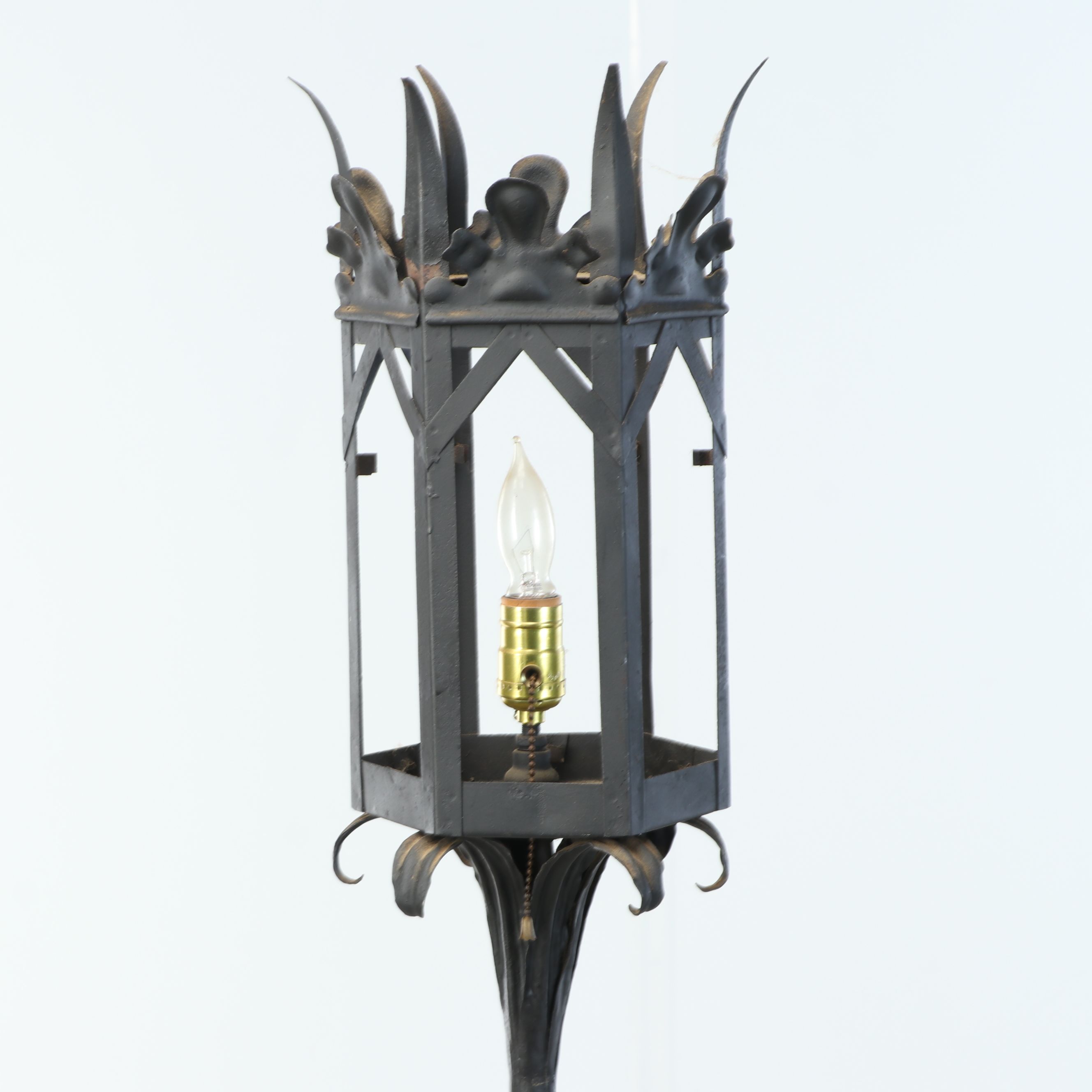 Gothic Revival Style Wrought Iron Floor Lamp, 20th Century