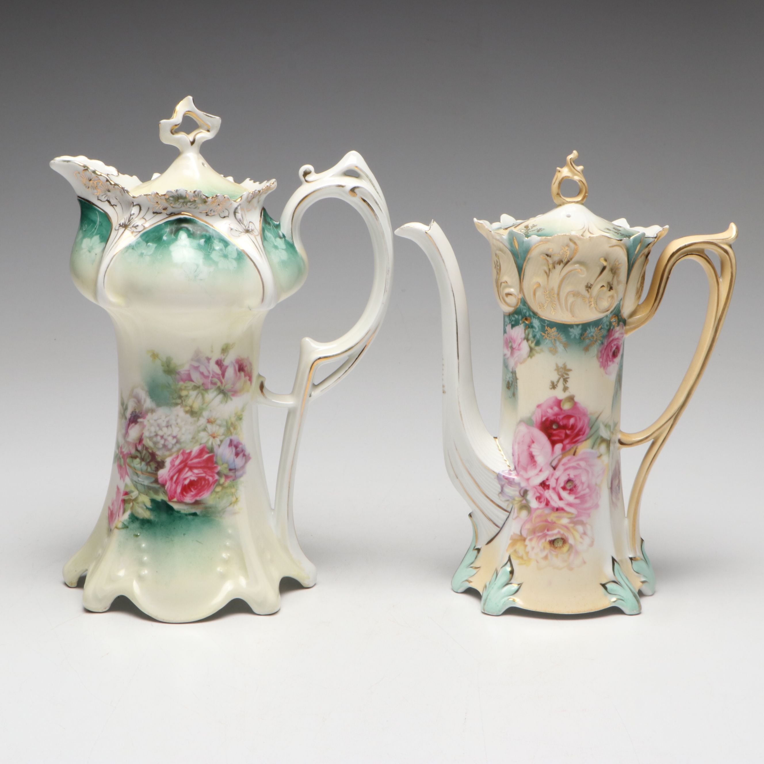 Reinhold Schlegelmilch Floral Porcelain Pitcher with Other Floral Teapot