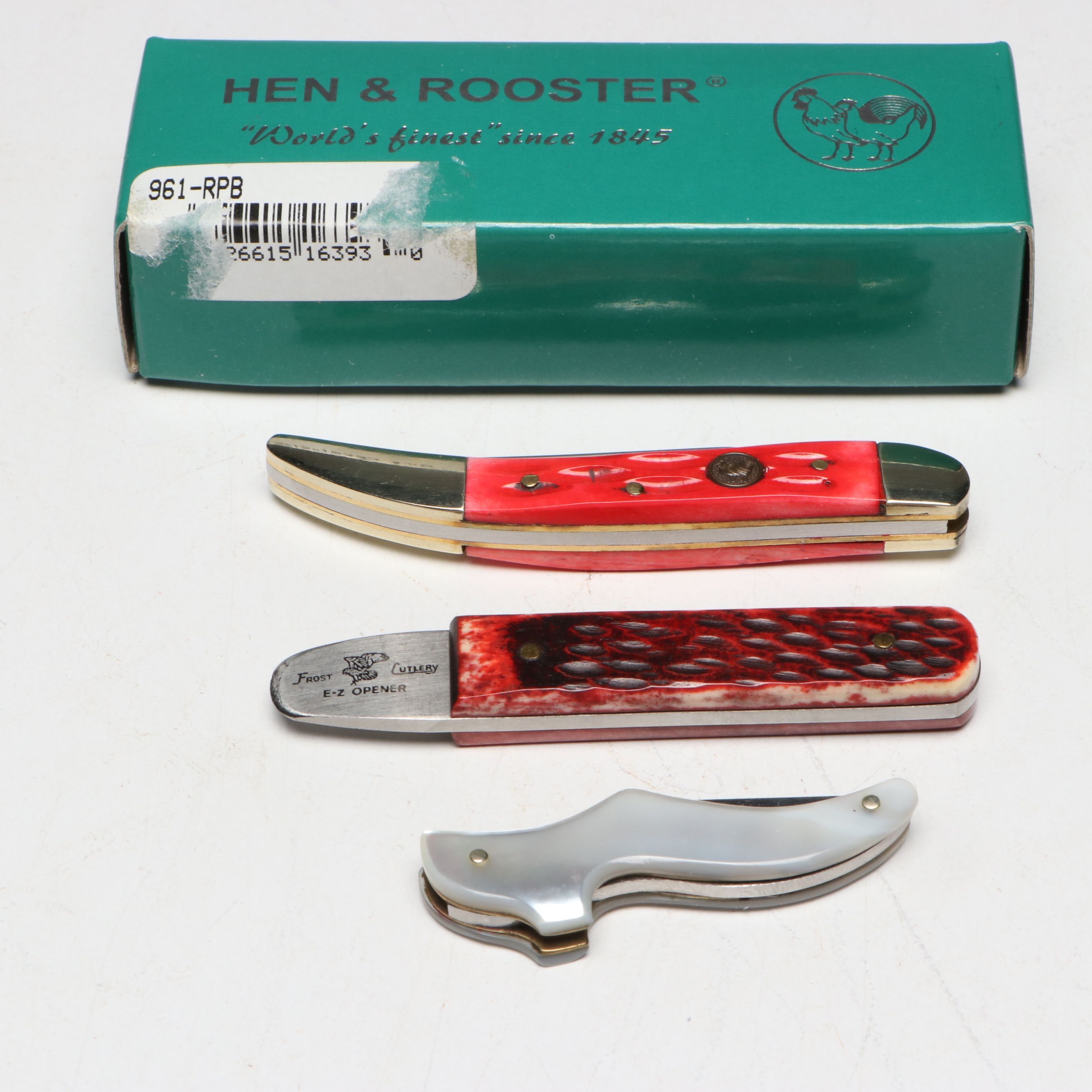 German Mother-of-Pearl Shoe Folding Knife with Knife and Opener