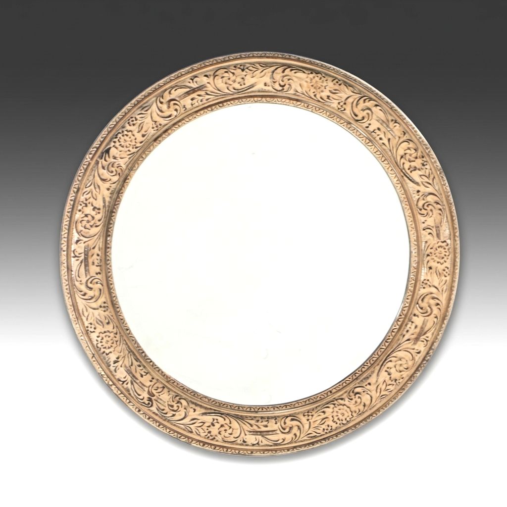 Antiqued Floral Circular Wooden Wall Mirror